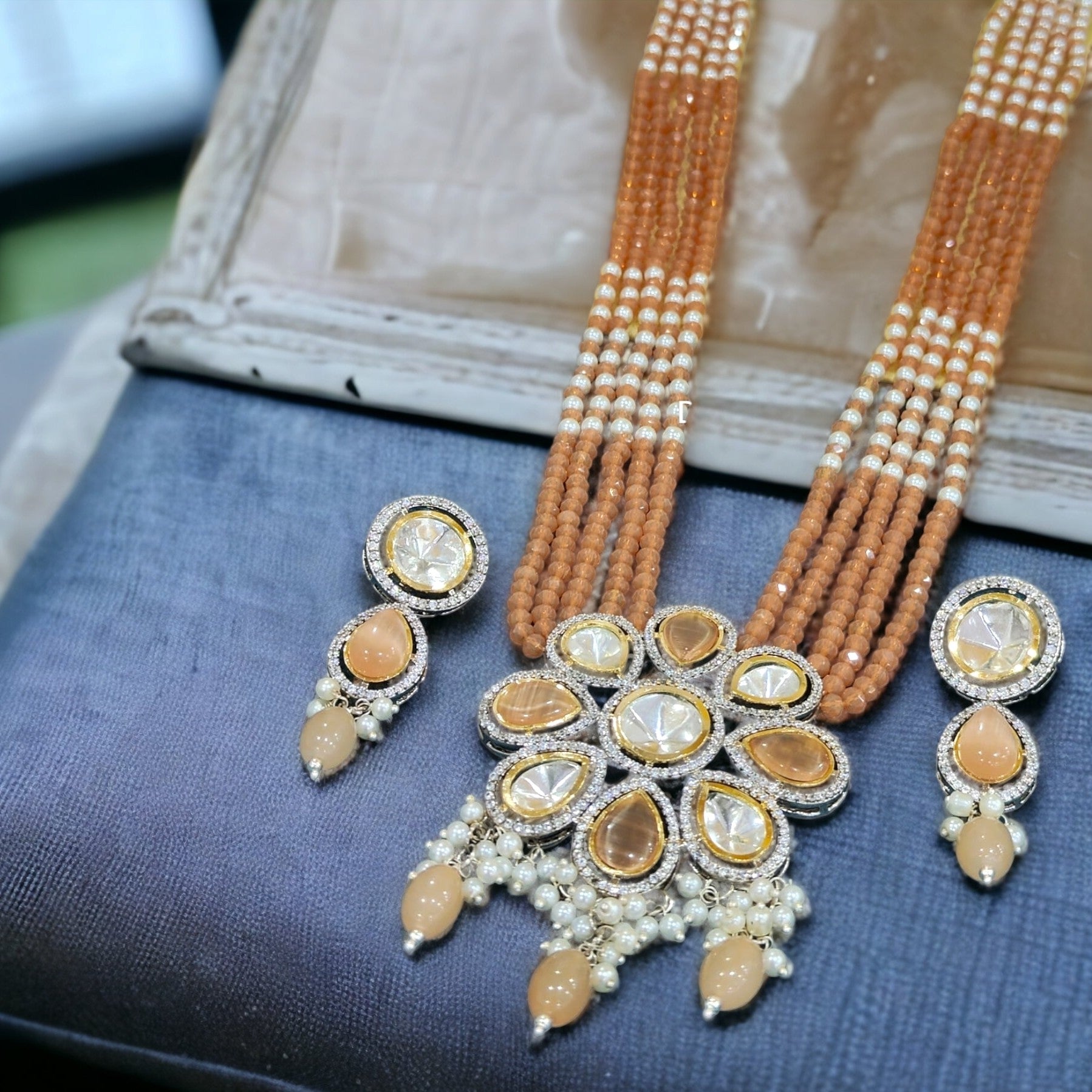 Trisha Polki Long Necklace - Peach