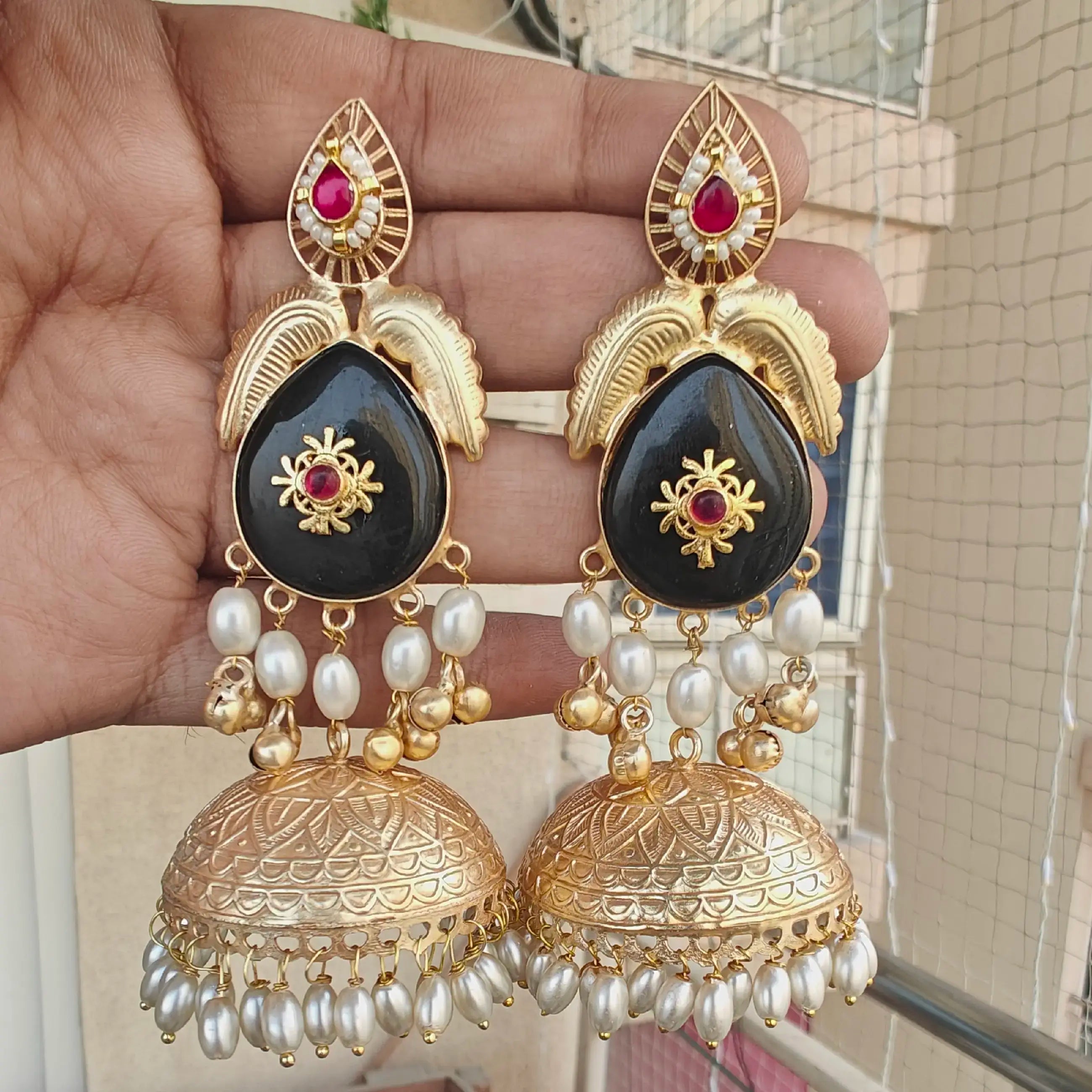Sunaina Amrapali Brass Jhumki- Black
