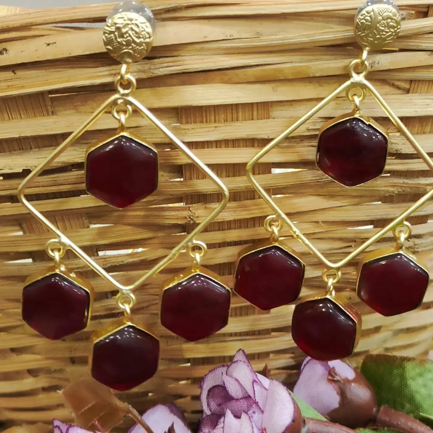 Asma Monalisa Dangler Earrings - Maroon