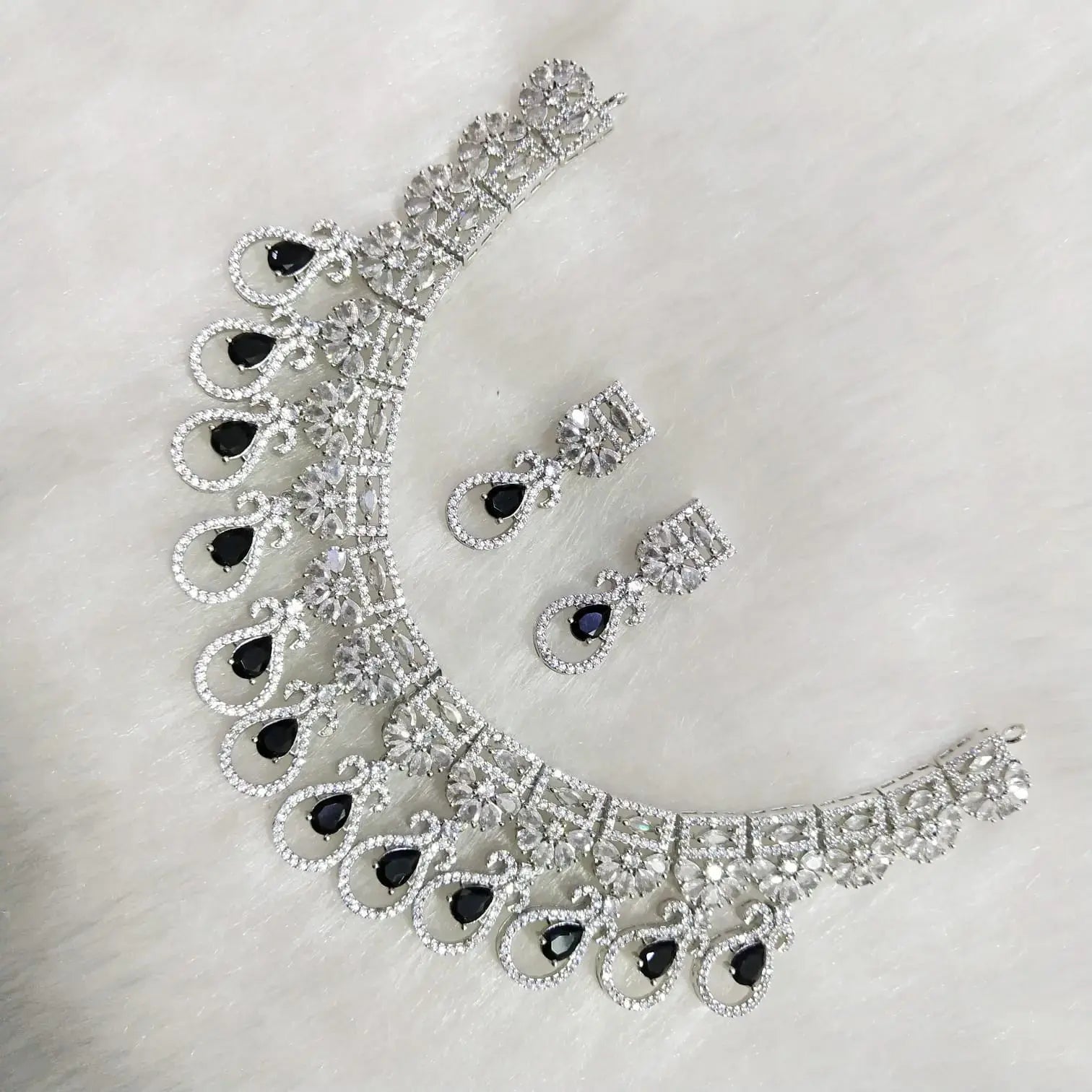 Naila AD Necklace Set- Black