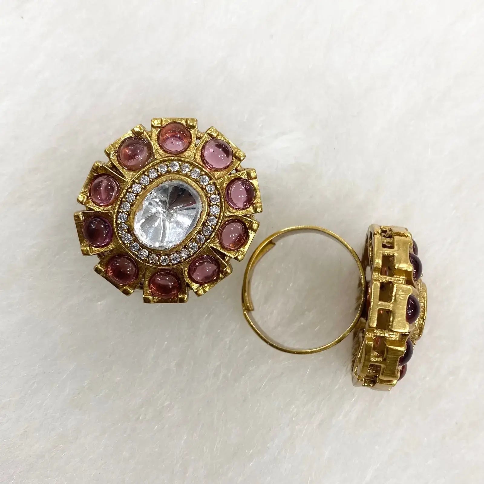 Tanika Polki Kundan Finger Ring - Ruby