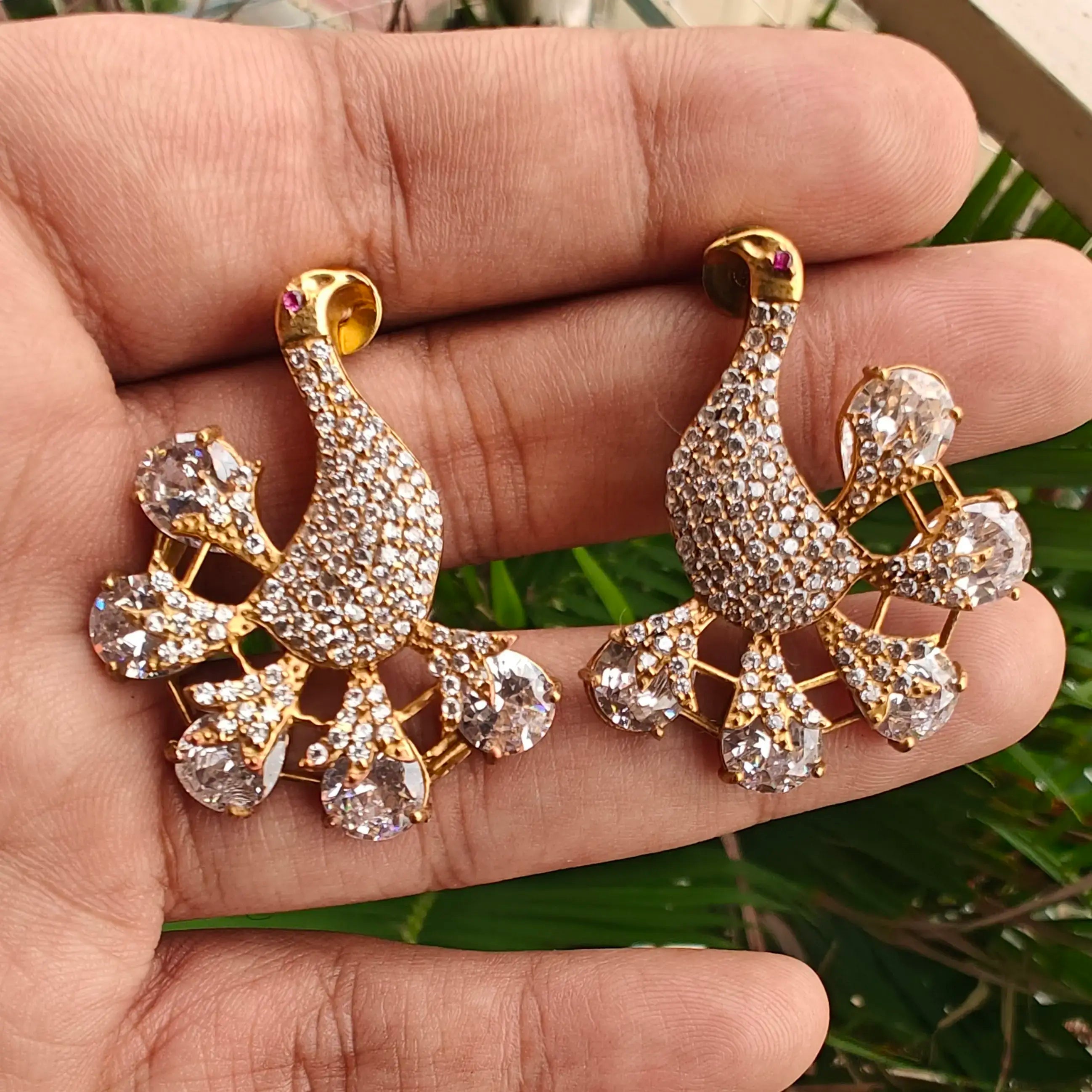 Bird Jadau AD Earrings- White