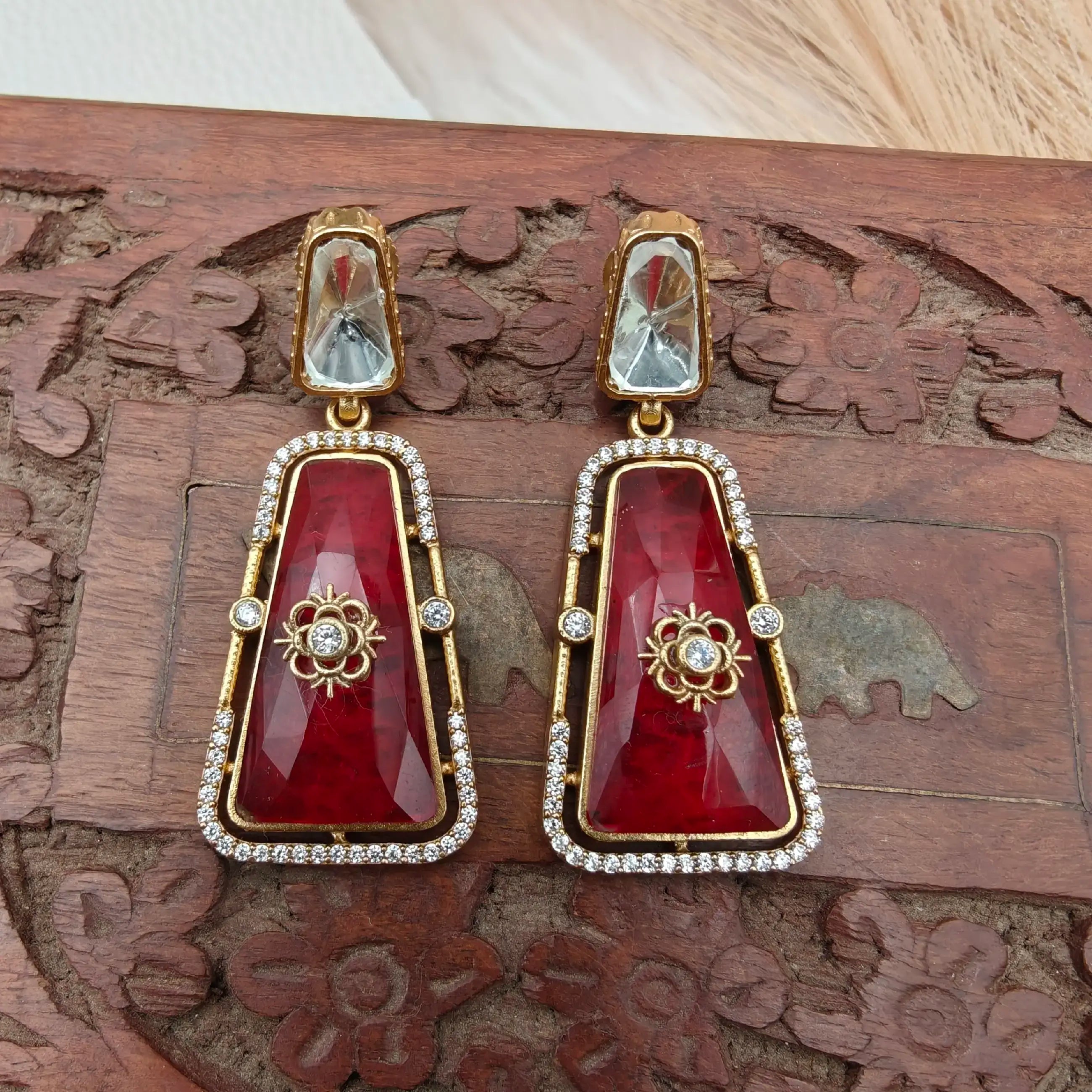 Guzarish Premium Doublet And Moissanite Earrings - Maroon