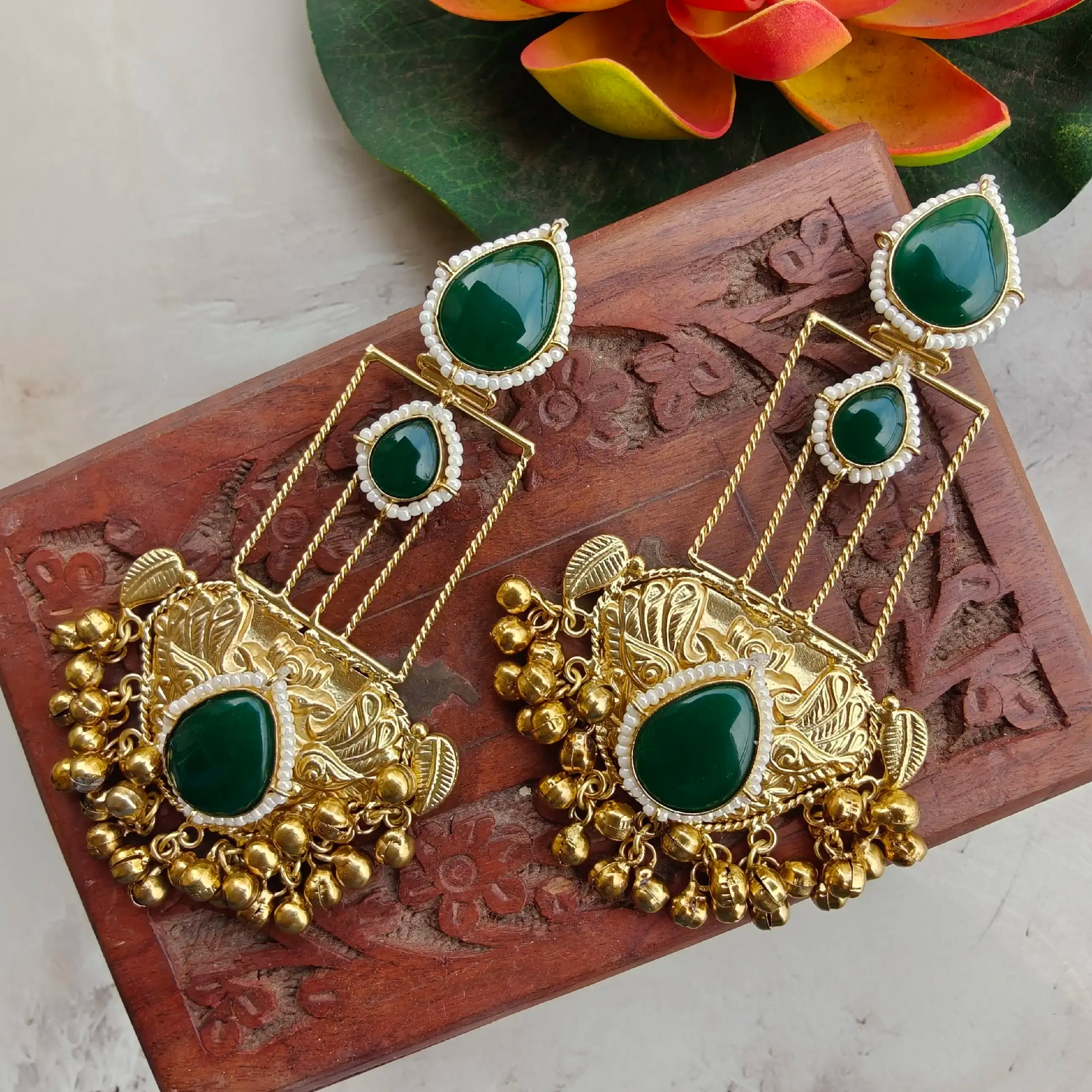 Madhaniya Amrapali Brass Fusion Earrings - Green