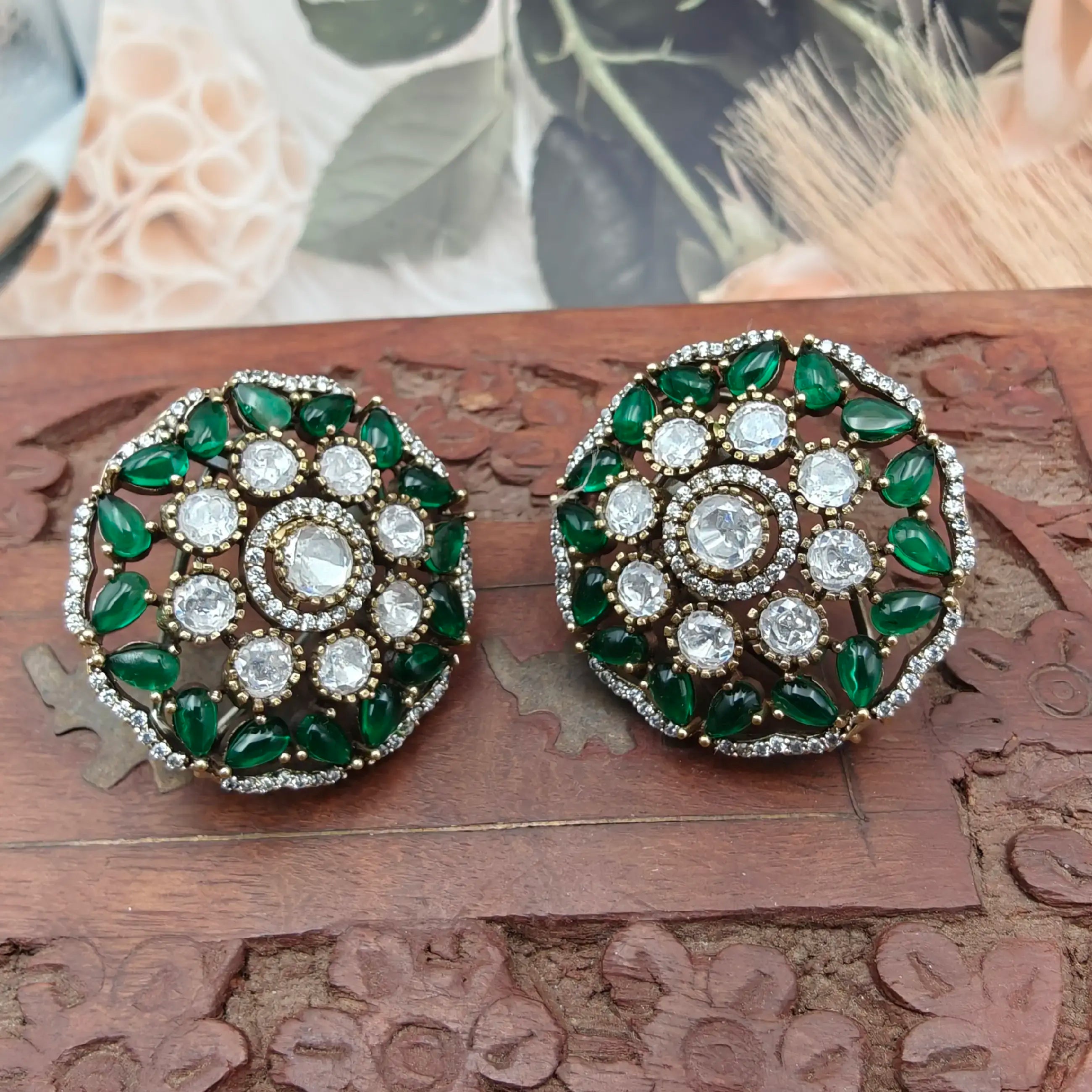 Advisha Uncut Moissanite Polki Studs - Green