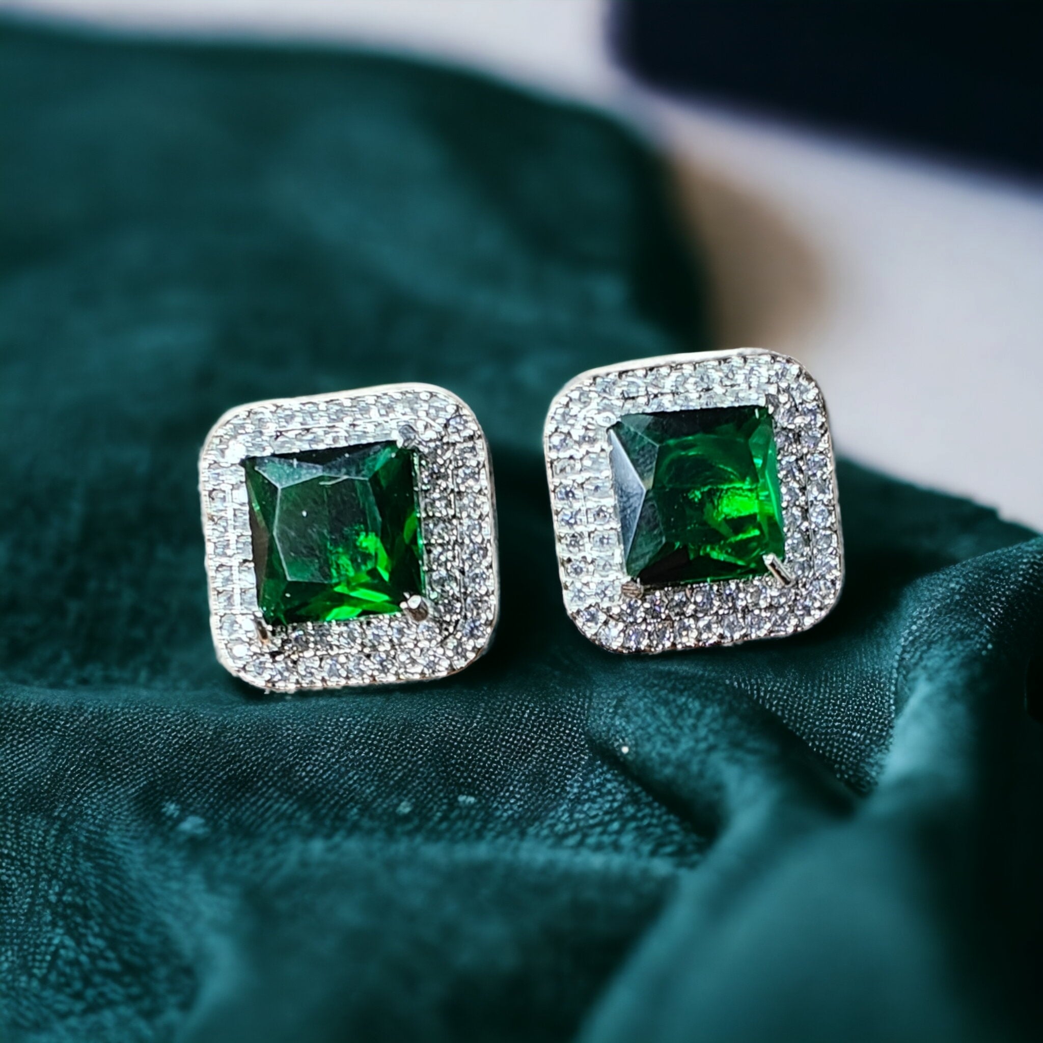 AD Square Stud- Emerald Green
