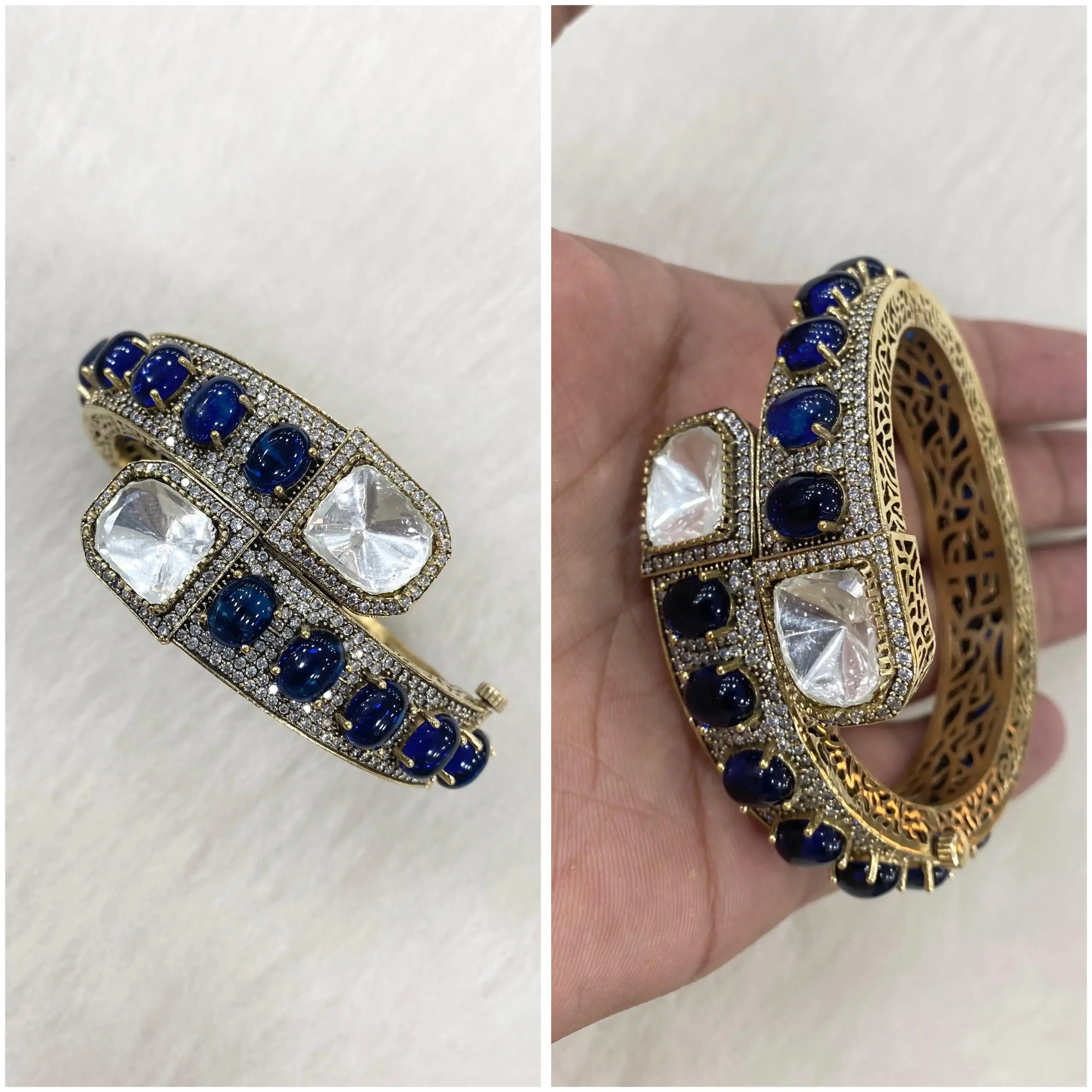 Paridhi Pota Stone and Uncut Polki Bracelet - Blue