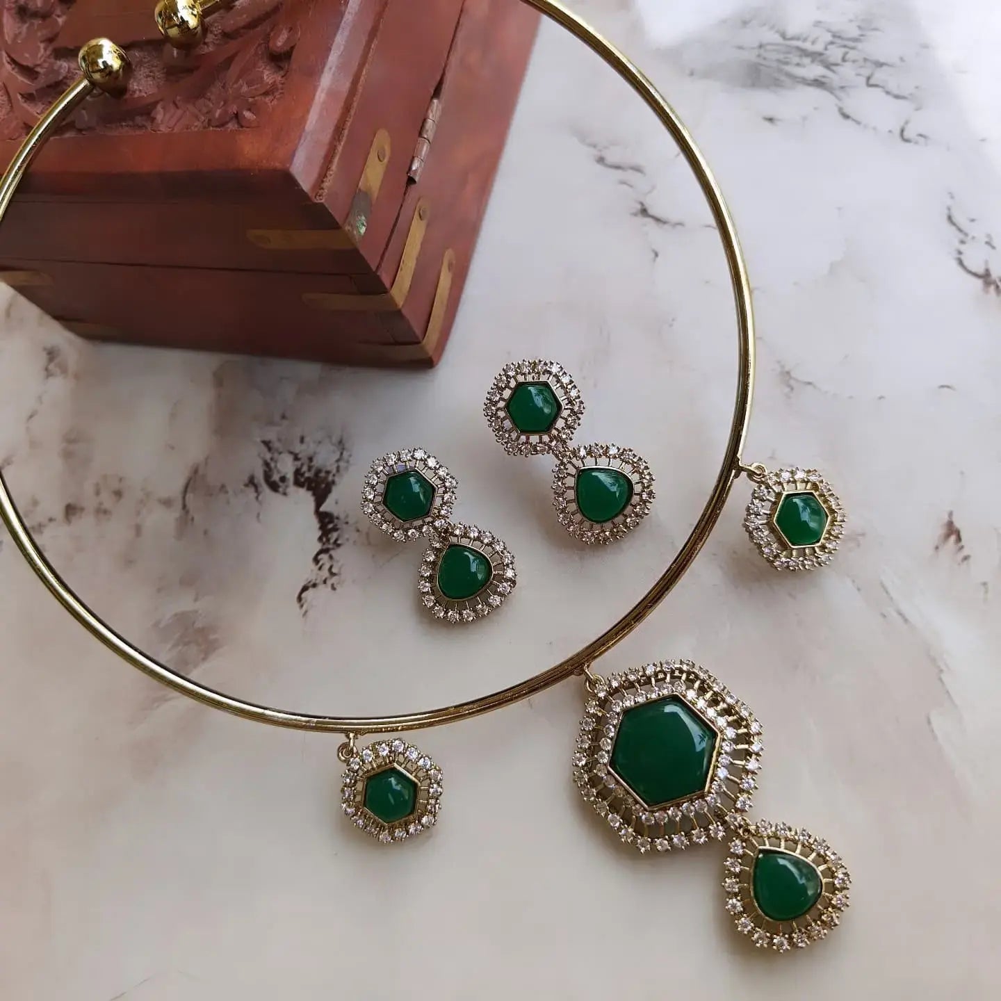 Shyna Monalisa AD Hasli Necklace Set - Green