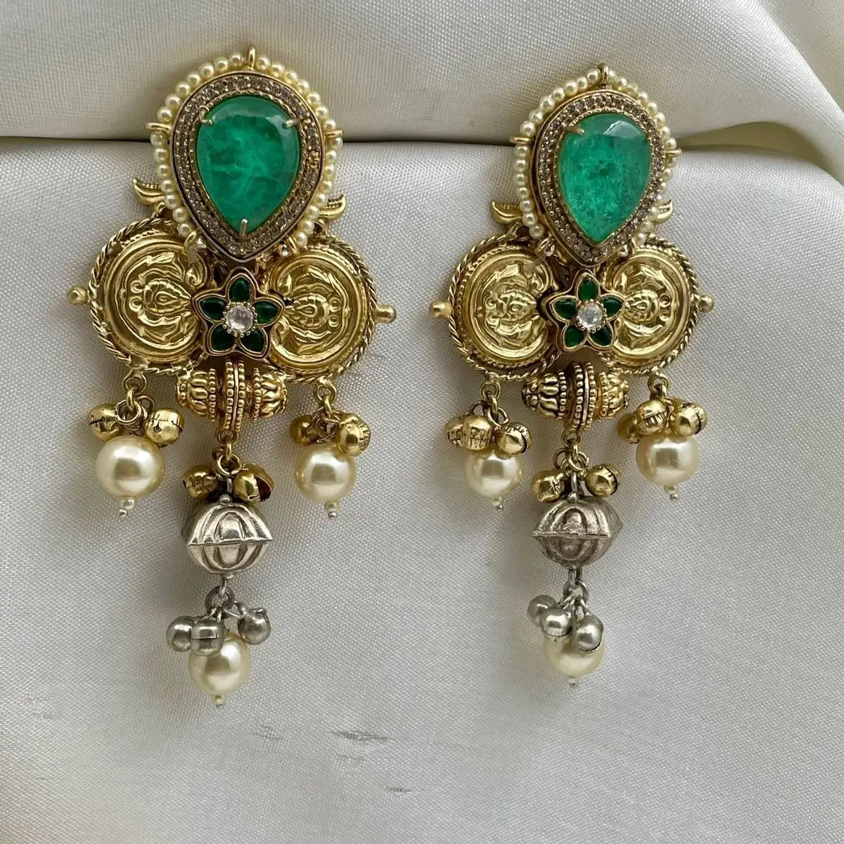 Mahek Doublet Stone Brass Fusion Earrings - Mint