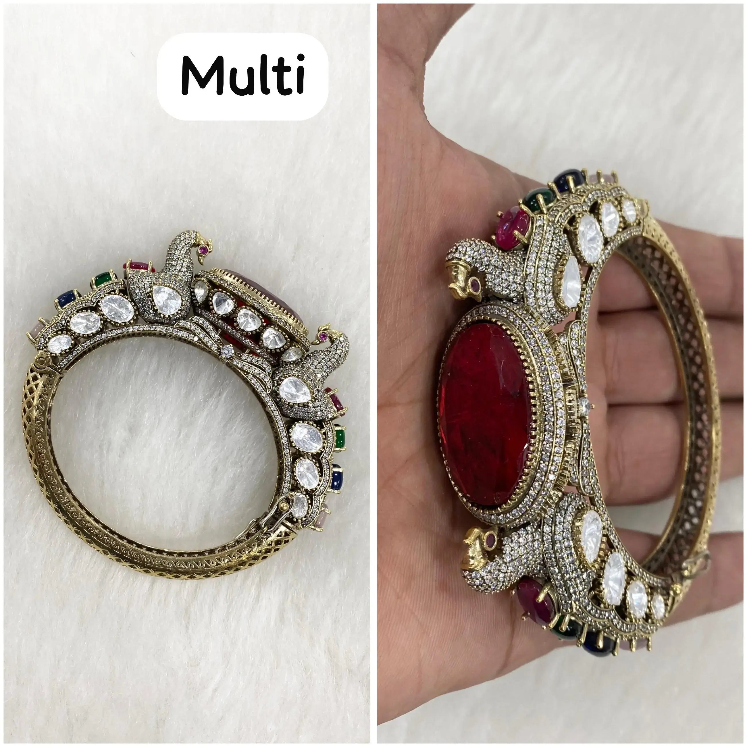 Mukti Doublet Uncut Moissanite Jadau AD Bracelet - Multi