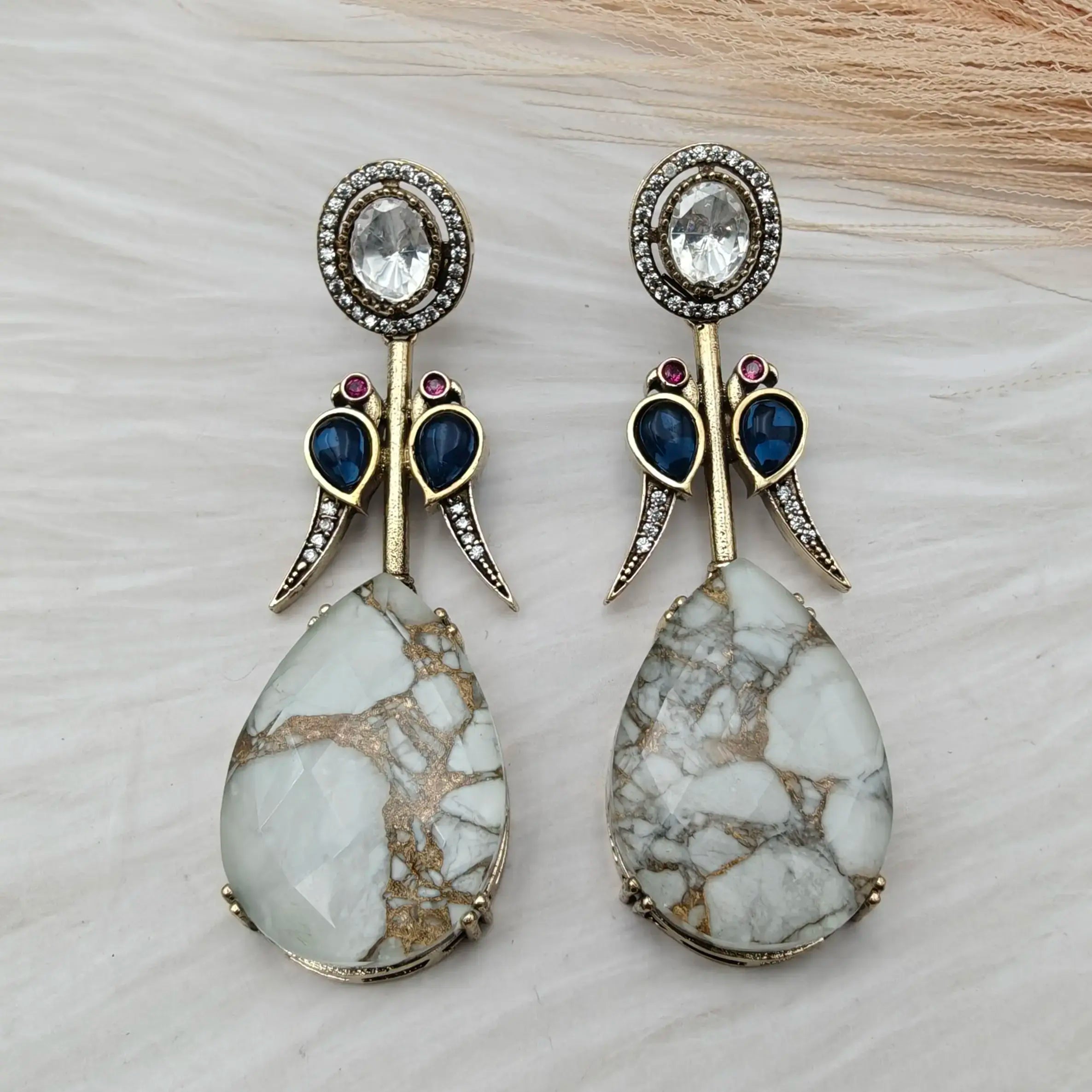 Hazrat Tourmaline Doublet Earrings - White