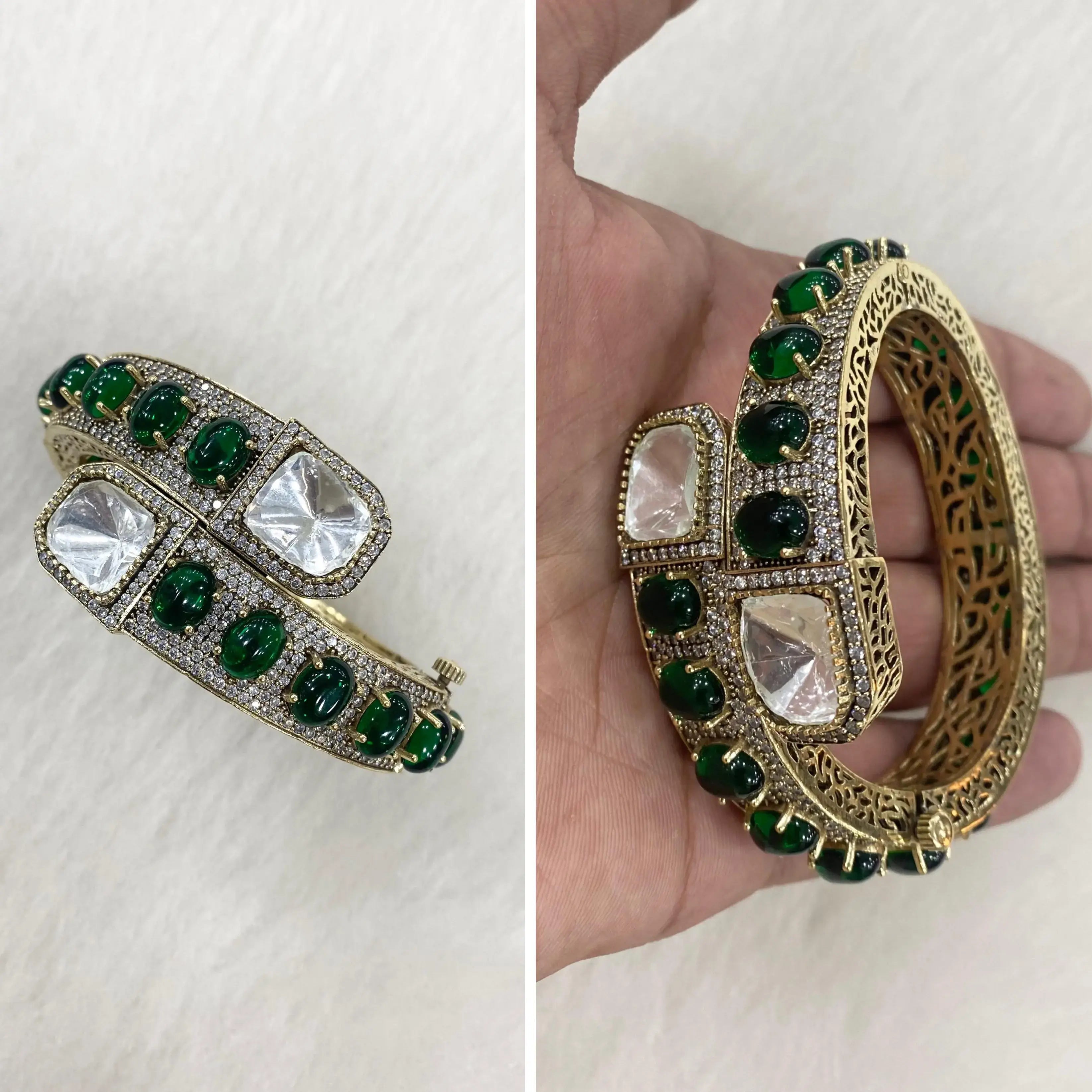 Paridhi Pota Stone and Uncut Polki Bracelet - Green