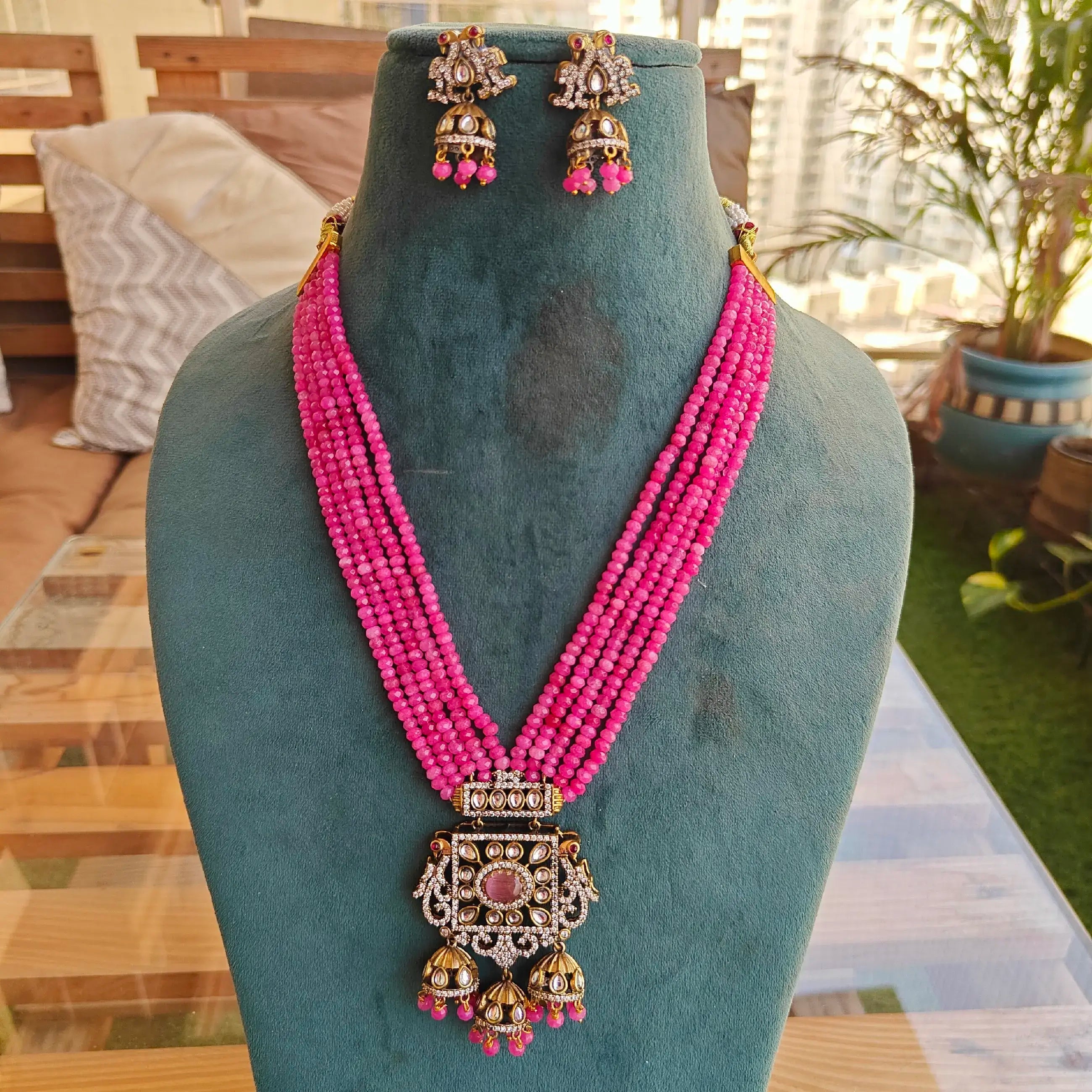 Sampriti Onyx Necklace- Hot Pink