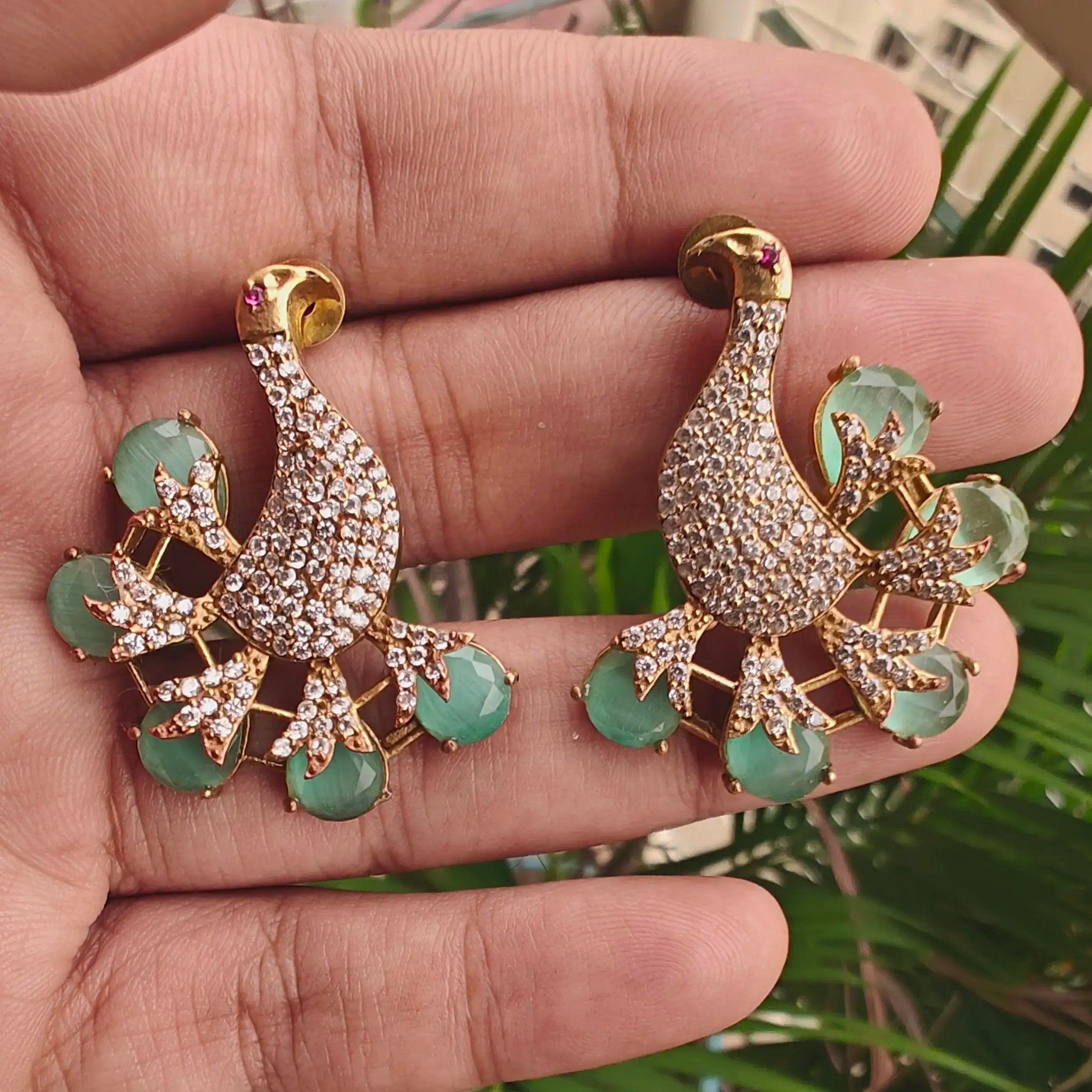 Bird Jadau AD Earrings- Mint