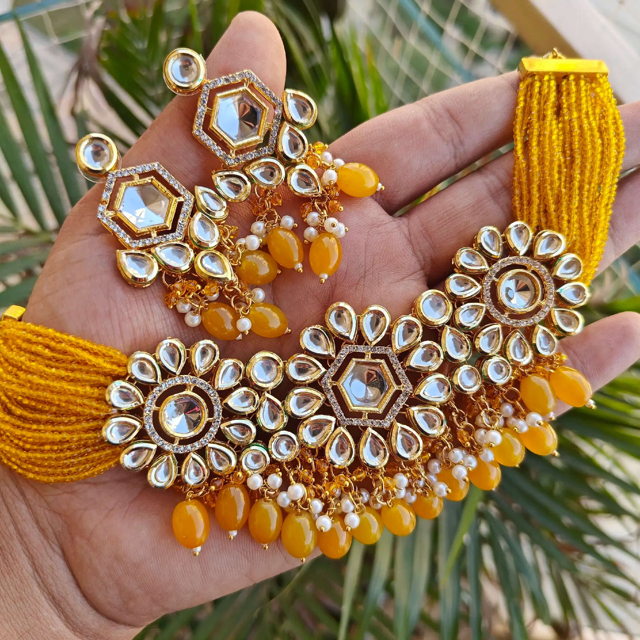 Suhani Kundan N Hydro Choker Set - Yellow