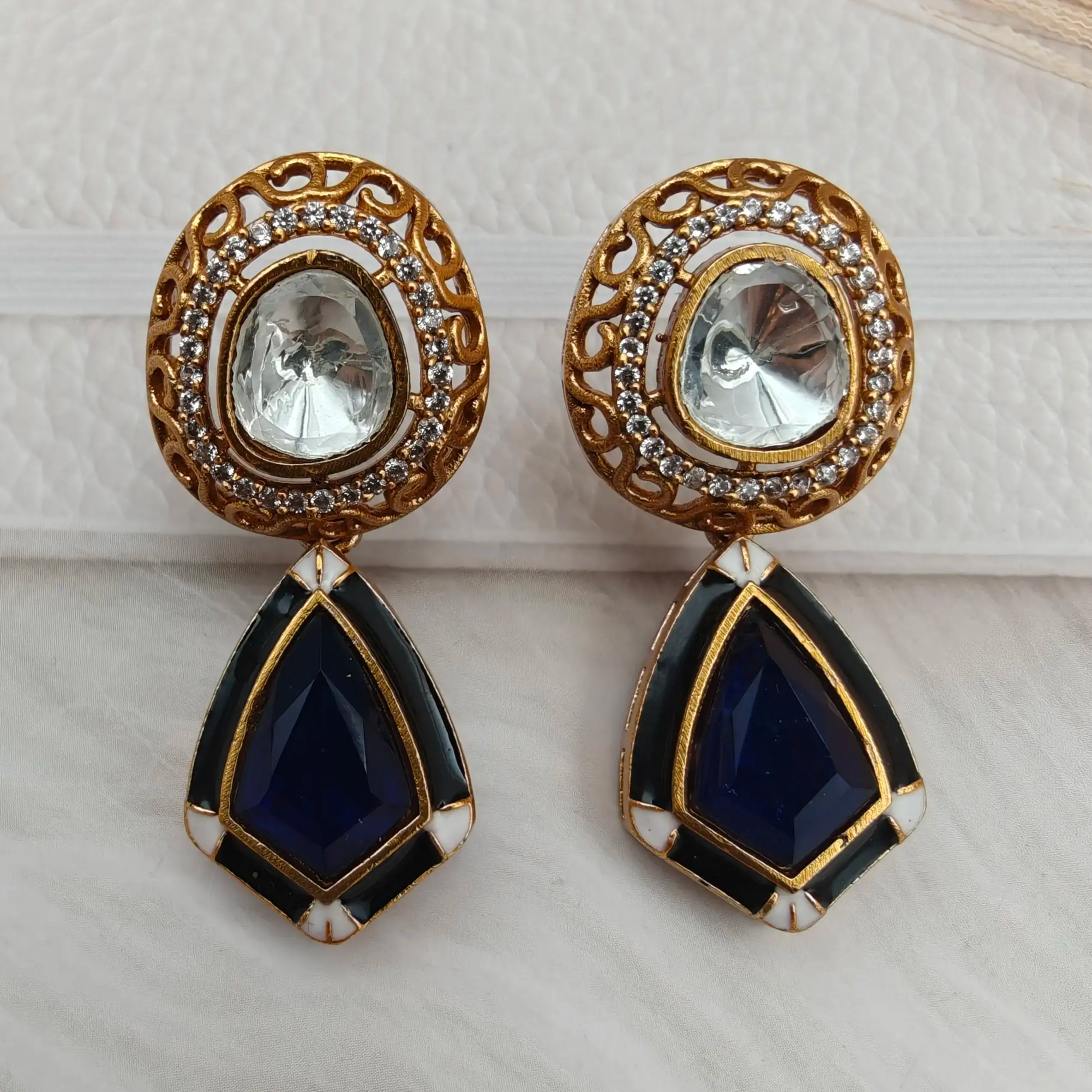 Aparna Doublet Enamel Earrings - Blue