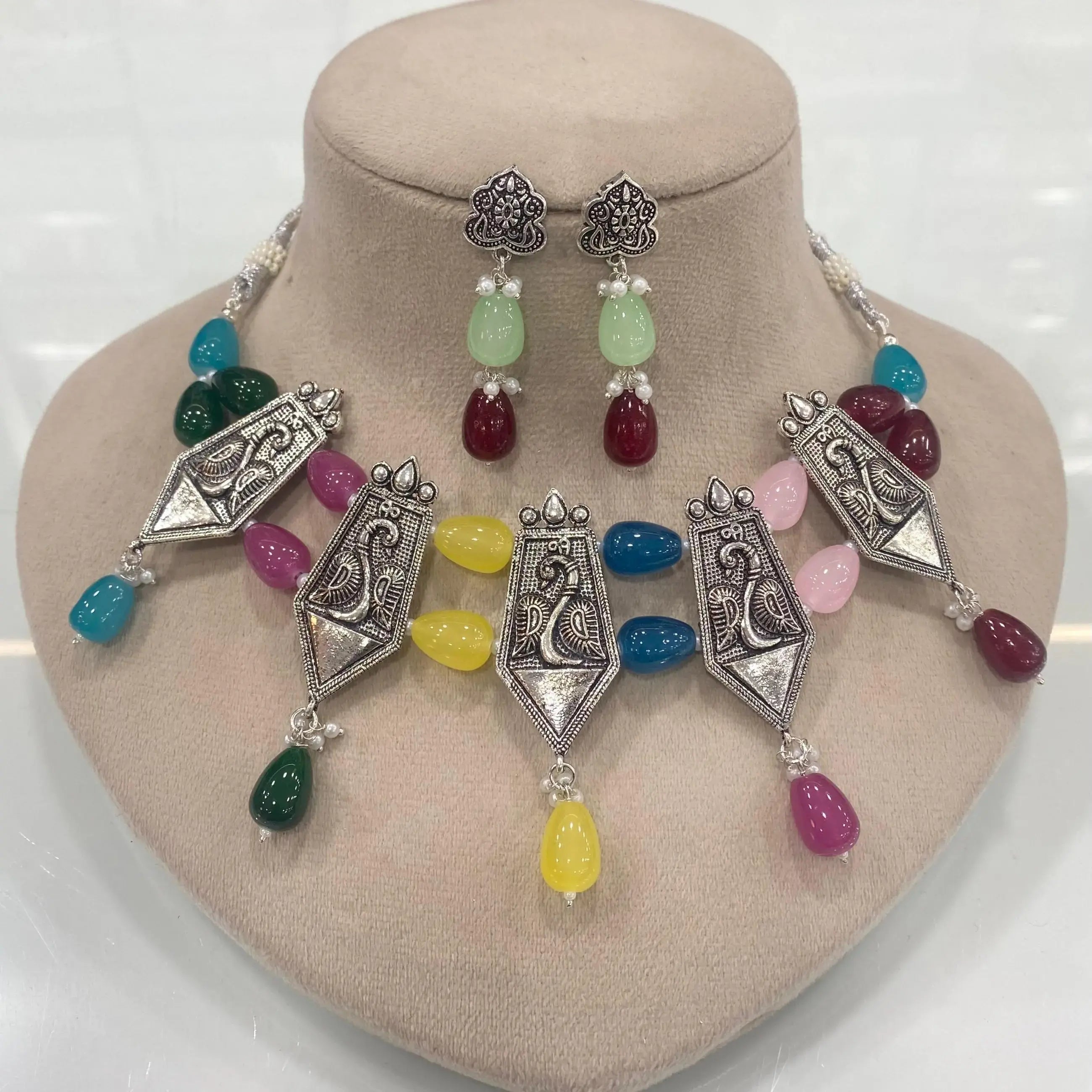 Radhika Silver Replica Necklace Set - Multi