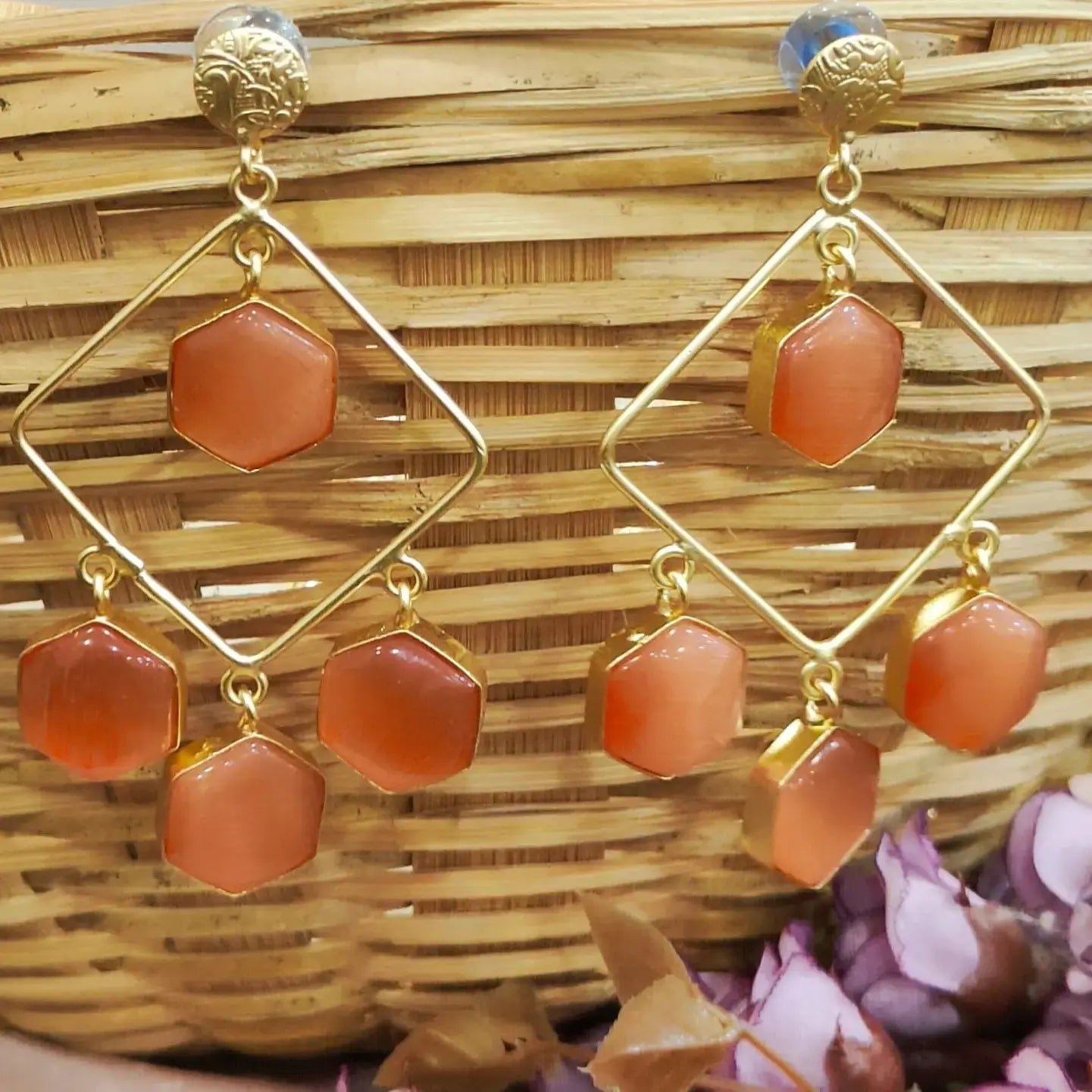 Asma Monalisa Dangler Earrings - Orange