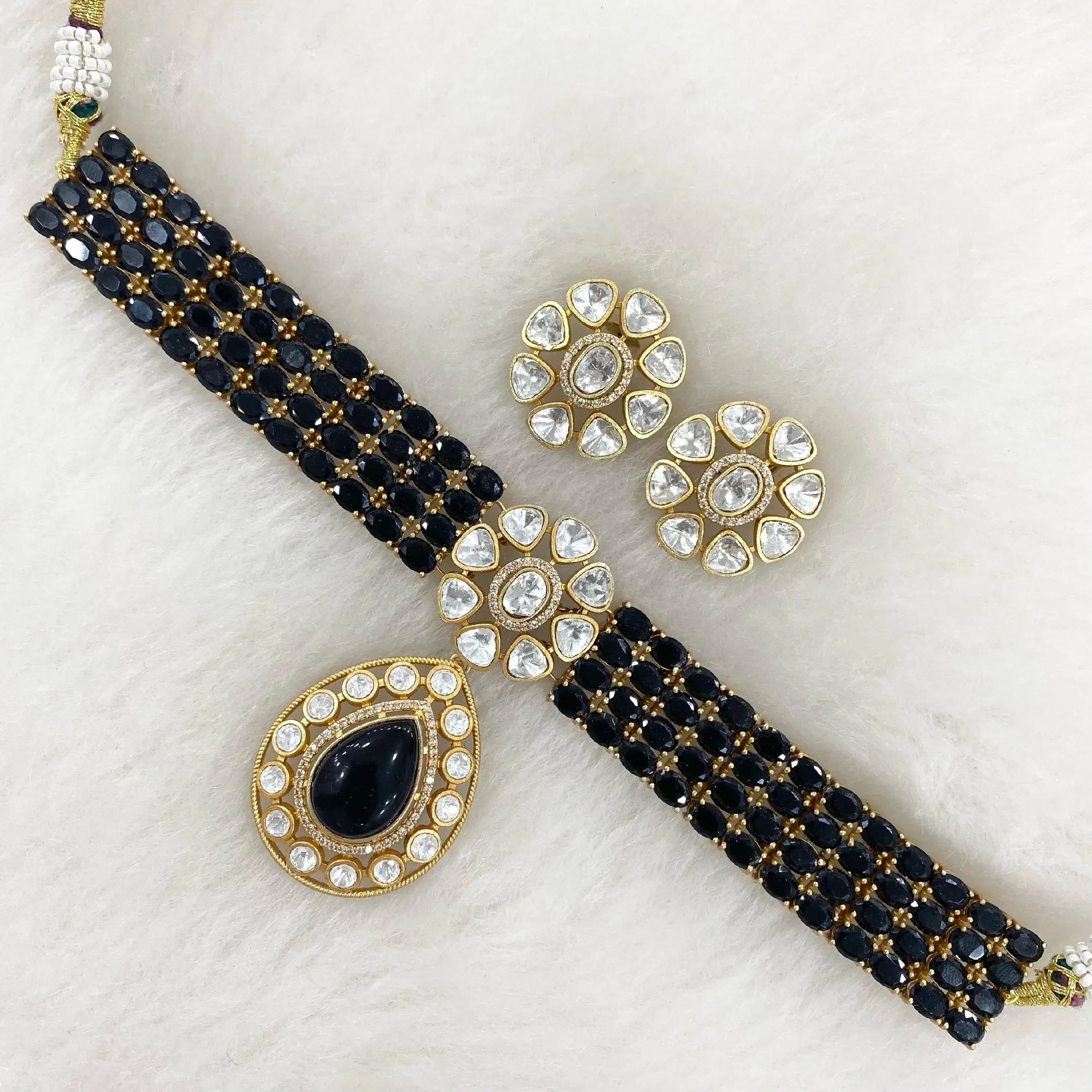Mia Uncut Moissanite Polki Choker Set - Black