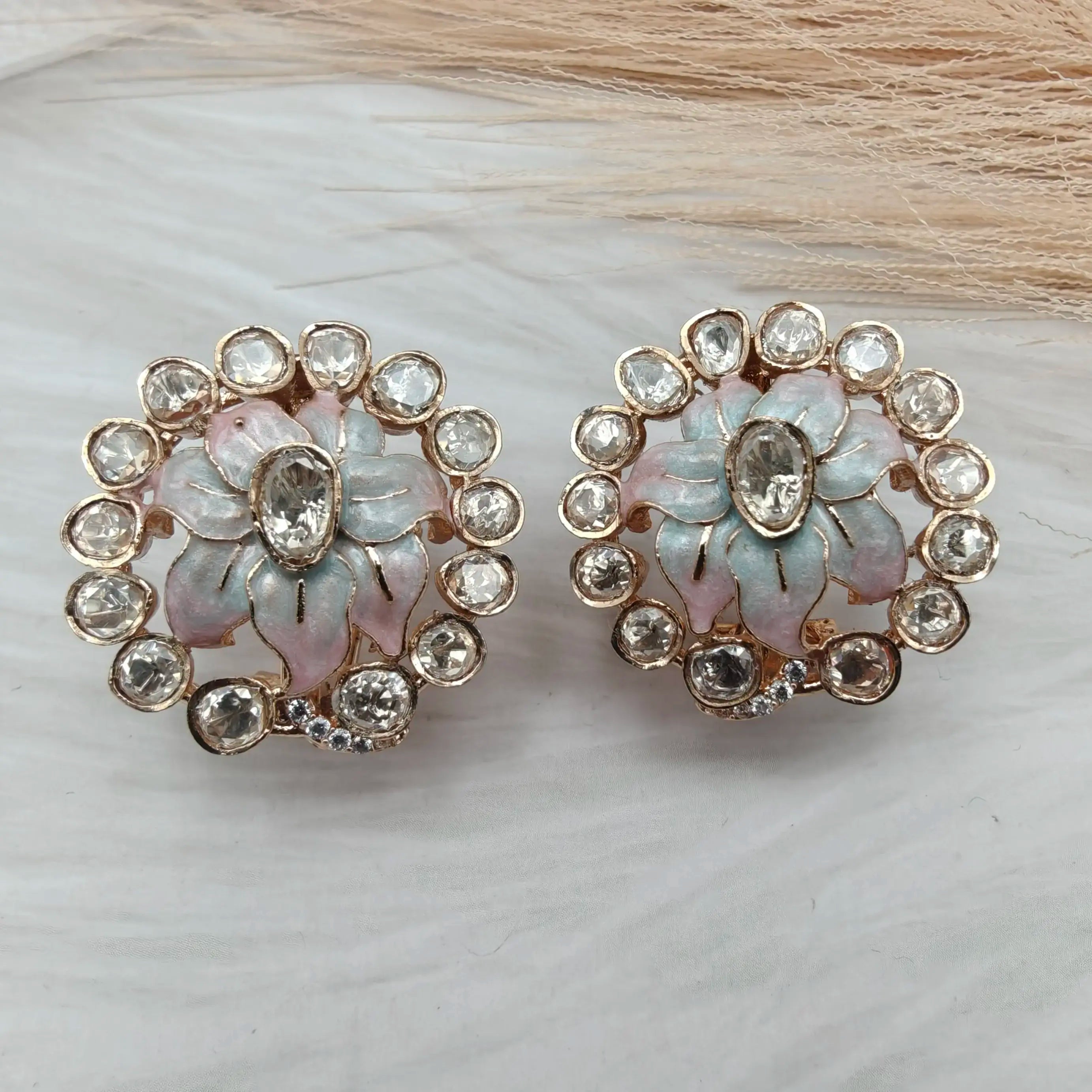 Fiore Moissanite Italian Enamel Studs- Powder Blue n Pink