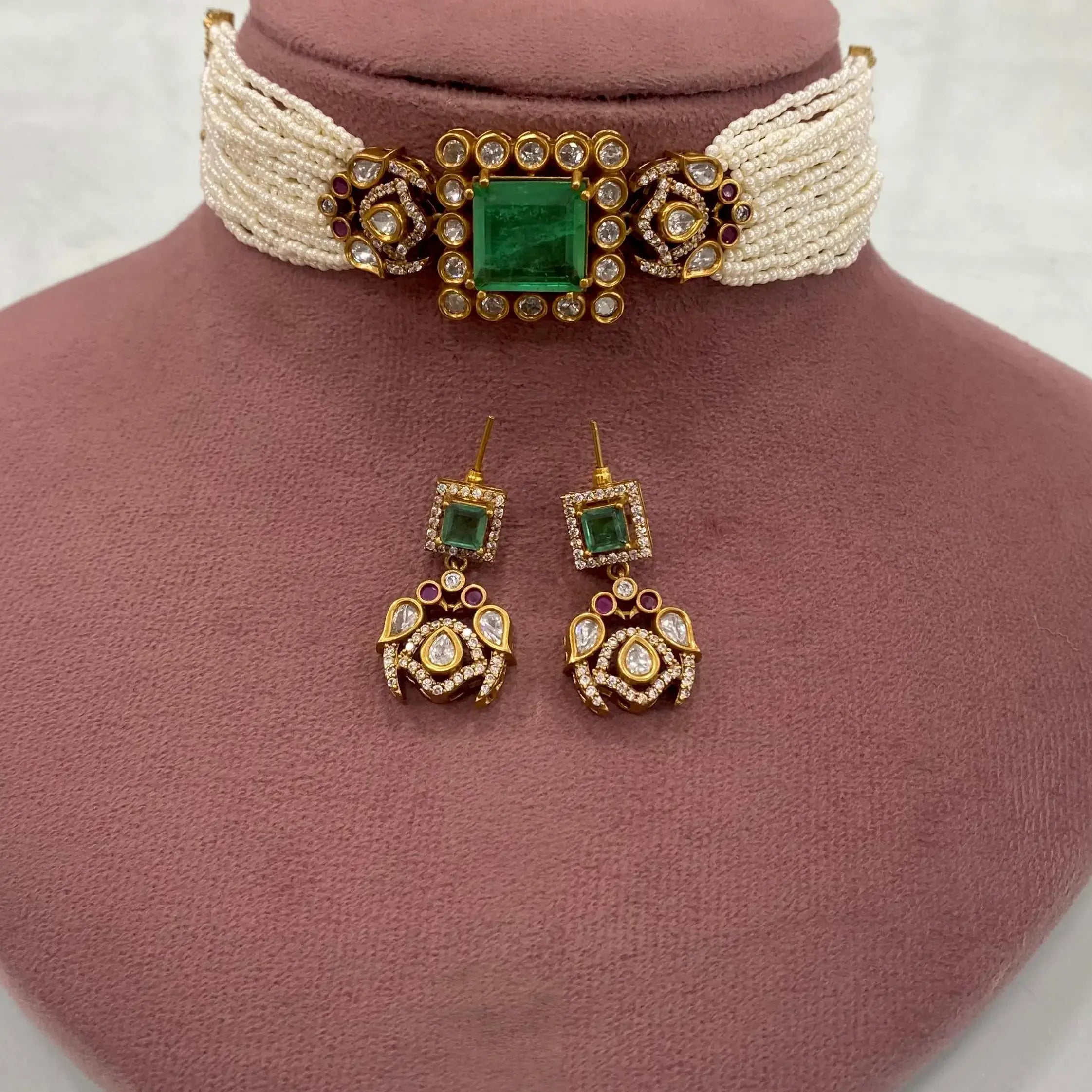 Tanzida Doublet Choker Set- Mint Green
