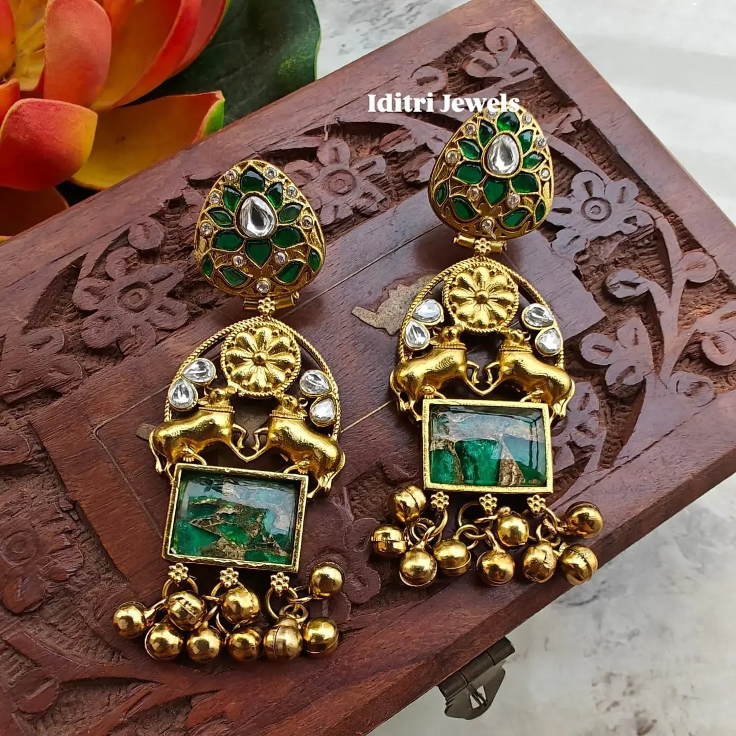 Nandi Amrapali Brass Fusion Earrings - Green