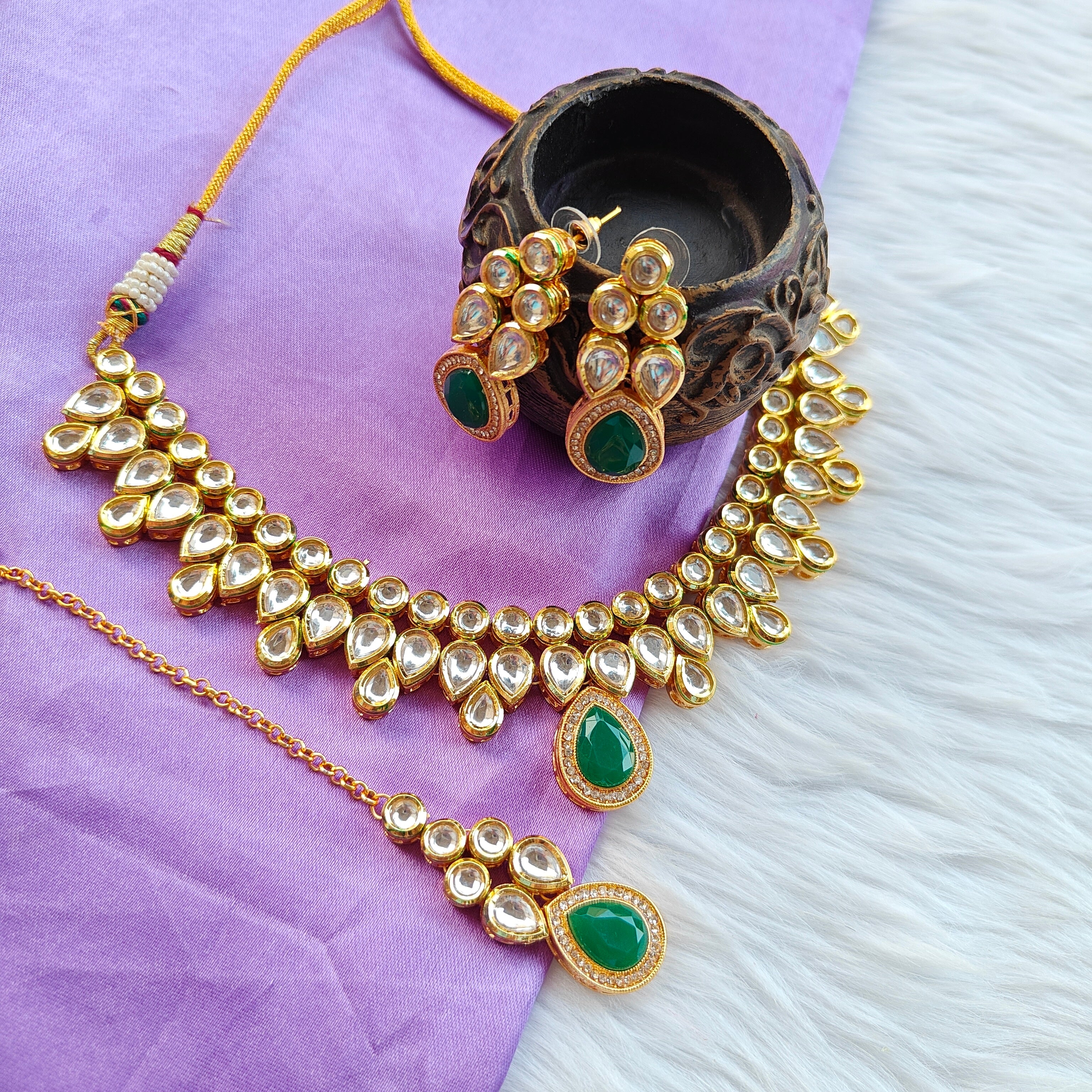 Asma Kundan Necklace- Green