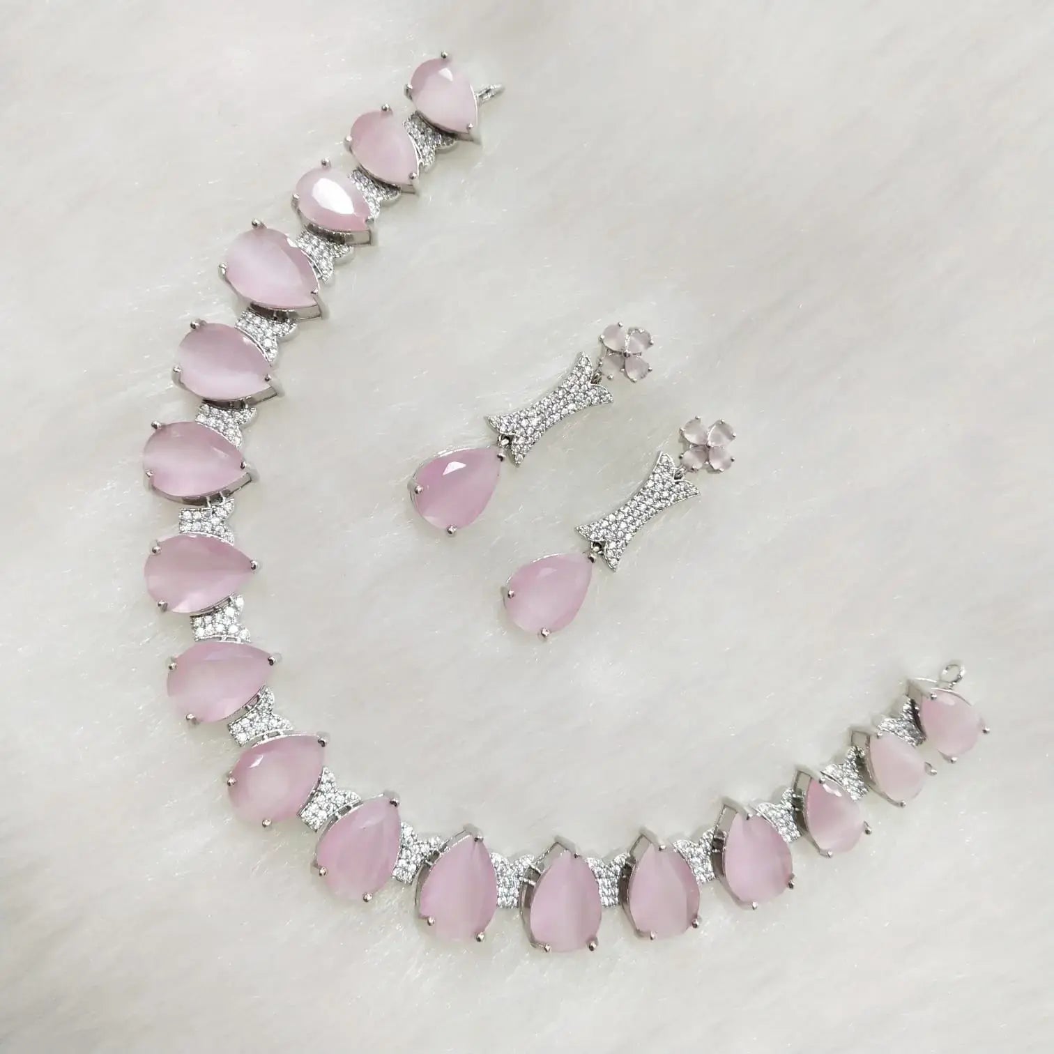 Ajooni AD Necklace Set- Pink