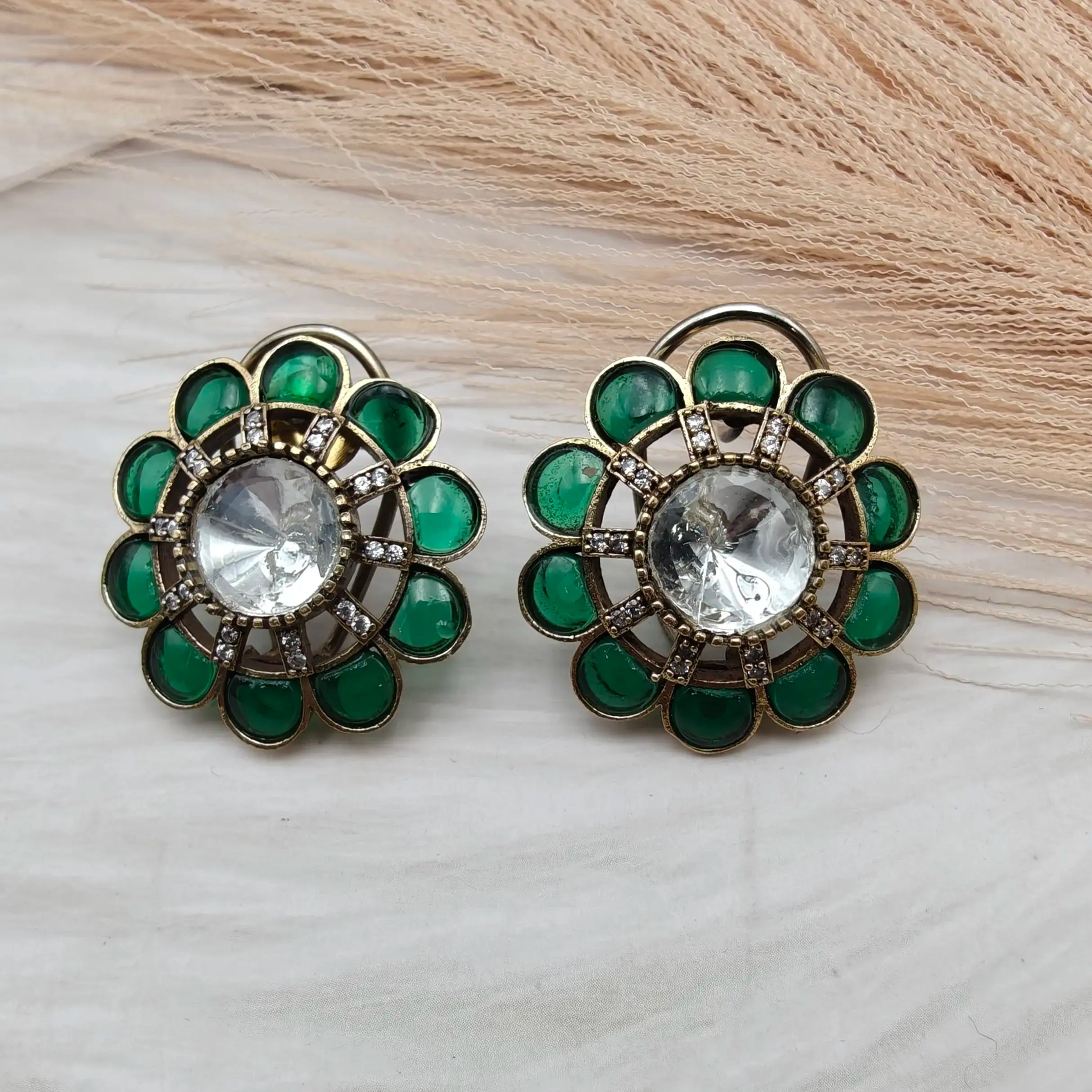 Aashka Takker Stone Studs - Green
