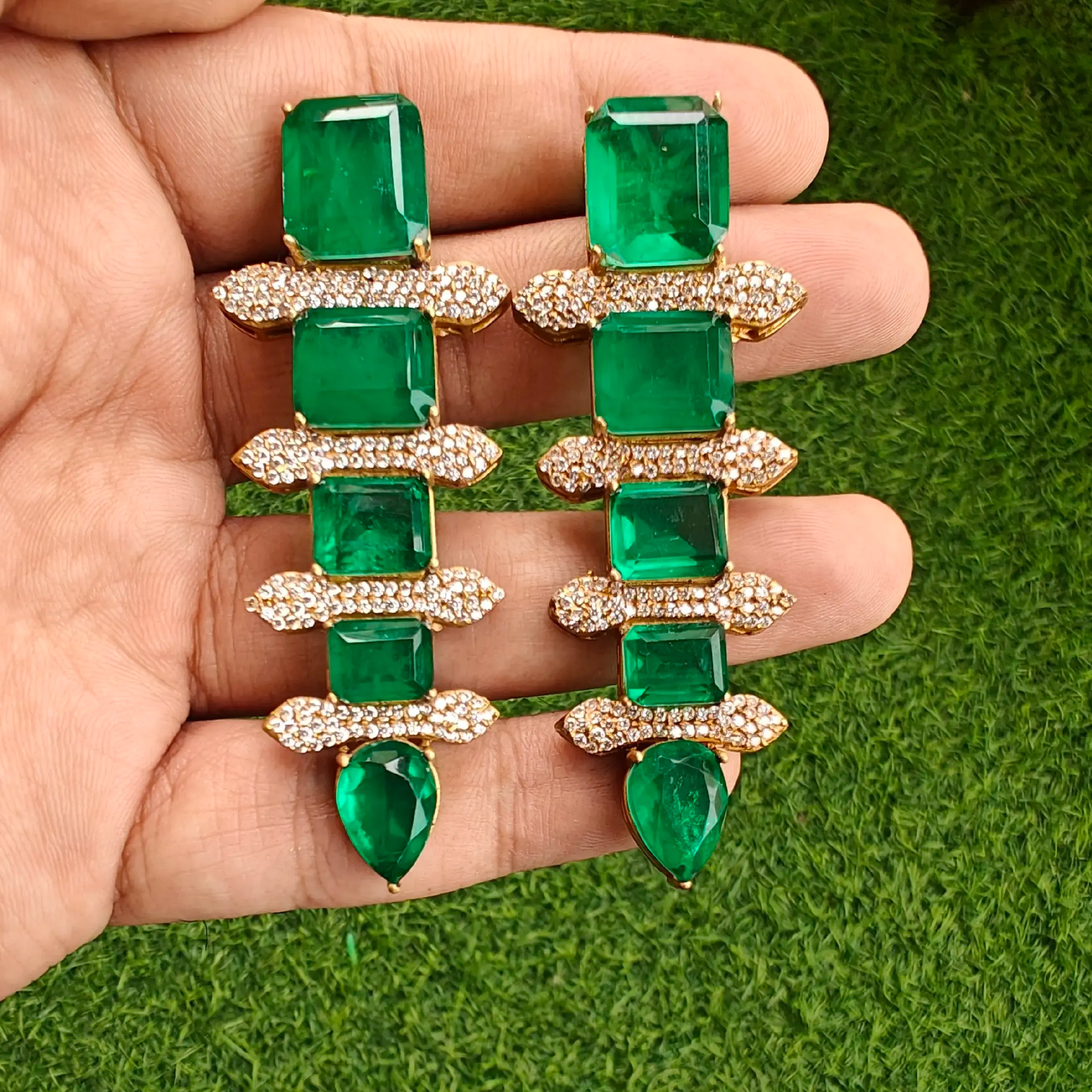 Iris Doublet Earrings - Emerald Green