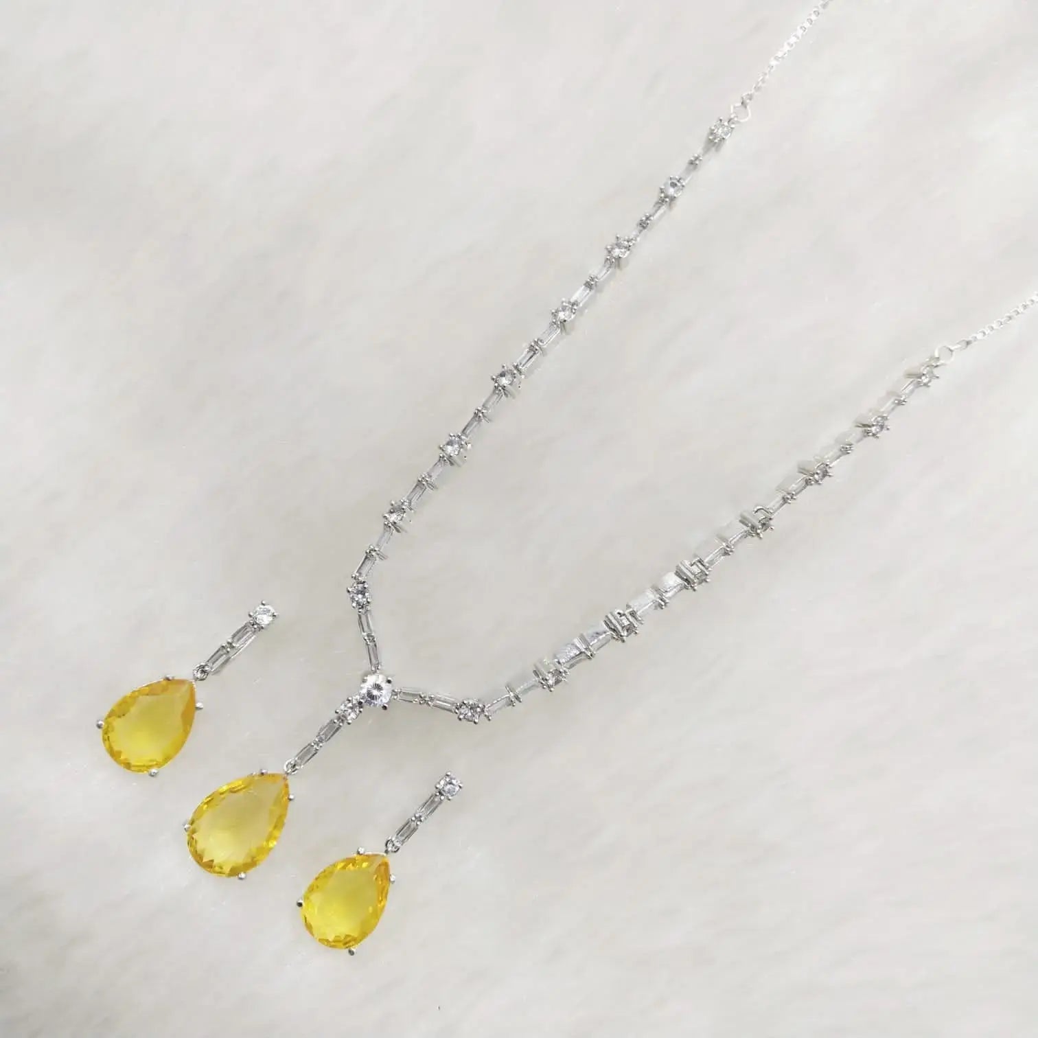 Nush Sleek AD Necklace Set- Yellow