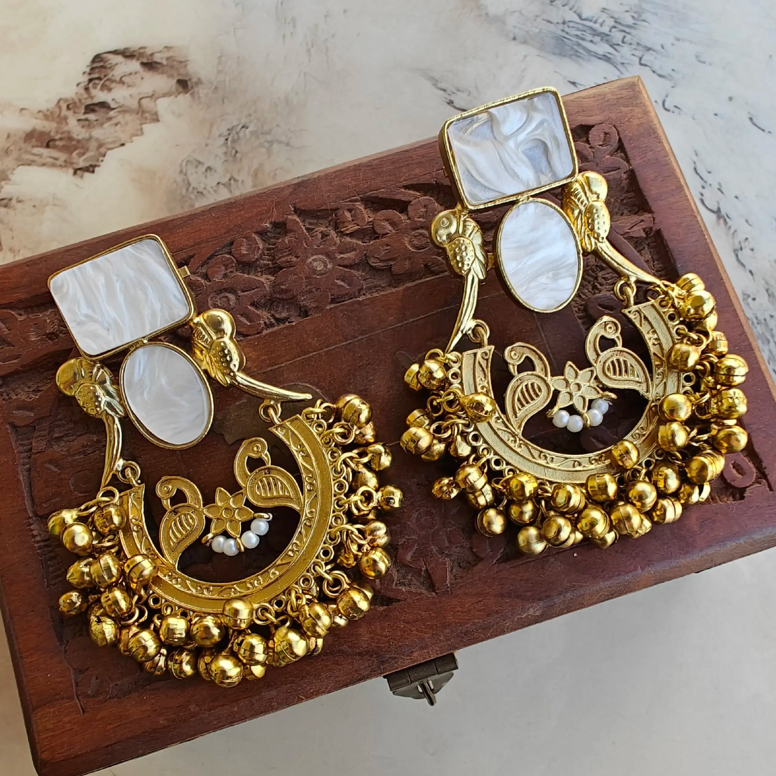 Sanyukta Amrapali Brass Fusion Earrings - White Shell