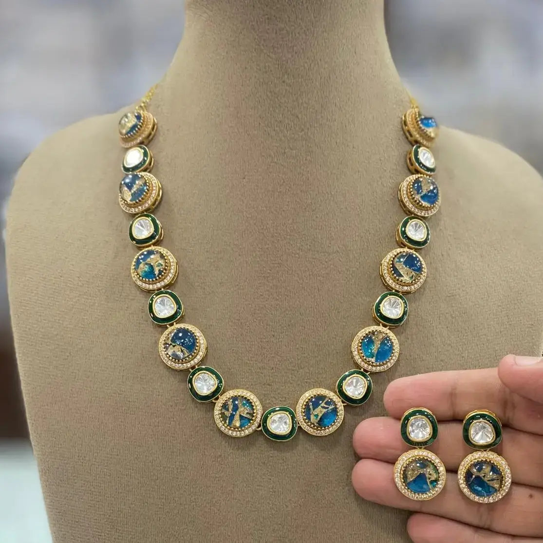 Aprajita Tourn Doublet Necklace Set- Teal Blue