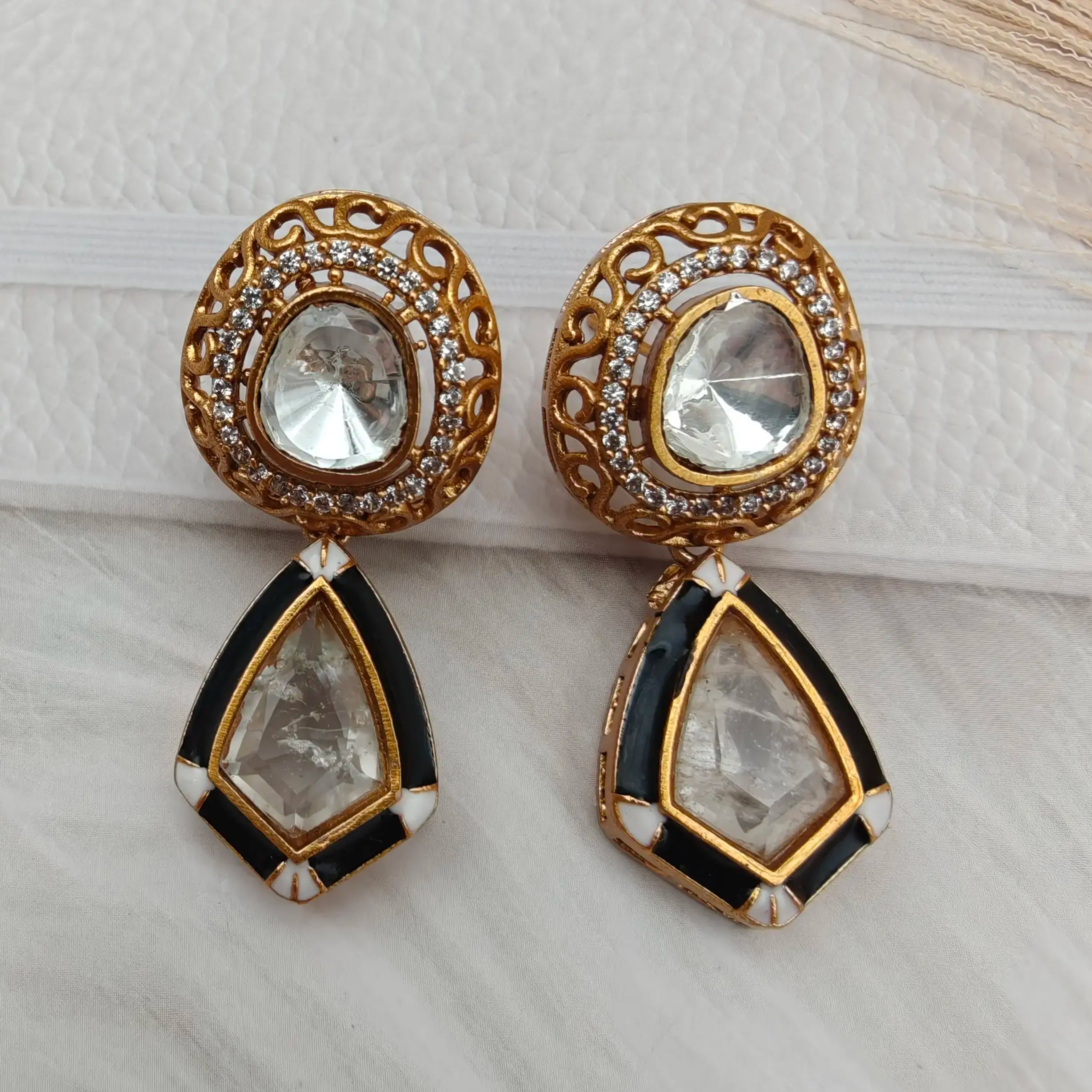 Aparna Doublet Enamel Earrings - White