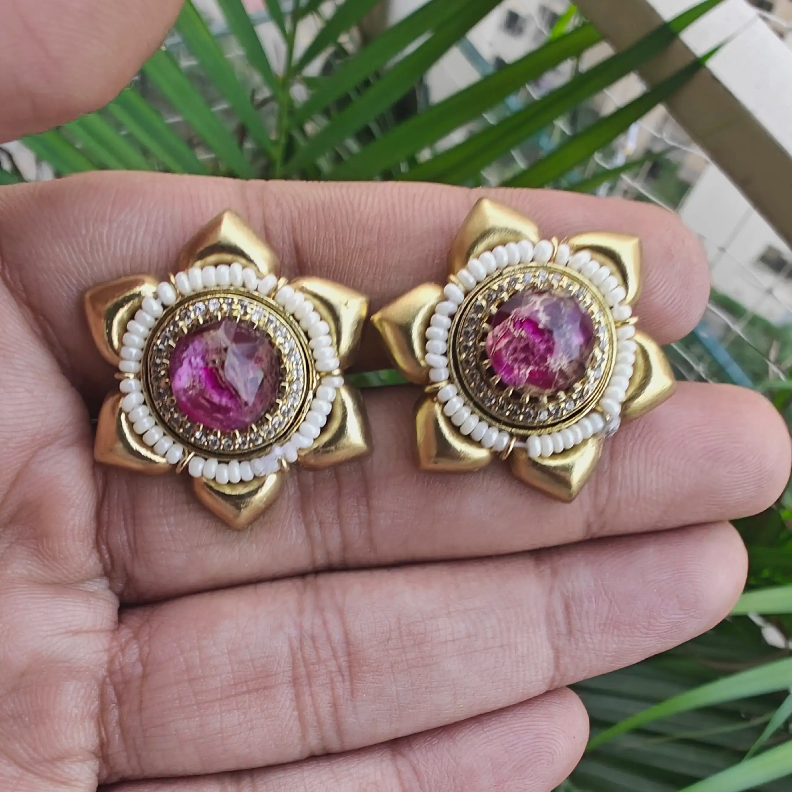 Aastha Tourmaline Doublet Amrapali Studs - Dark Pink