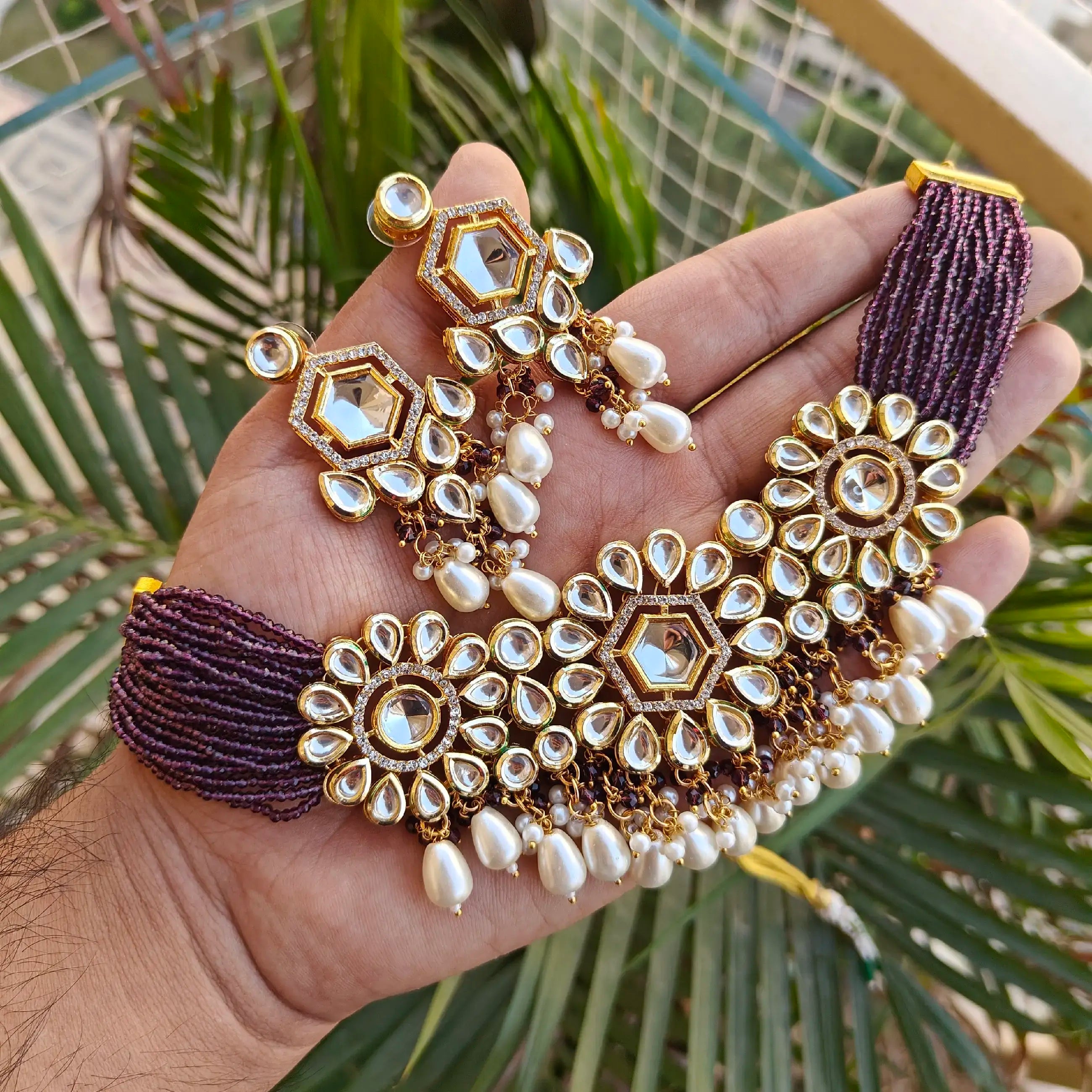 Suhani Kundan N Hydro Choker Set - Wine