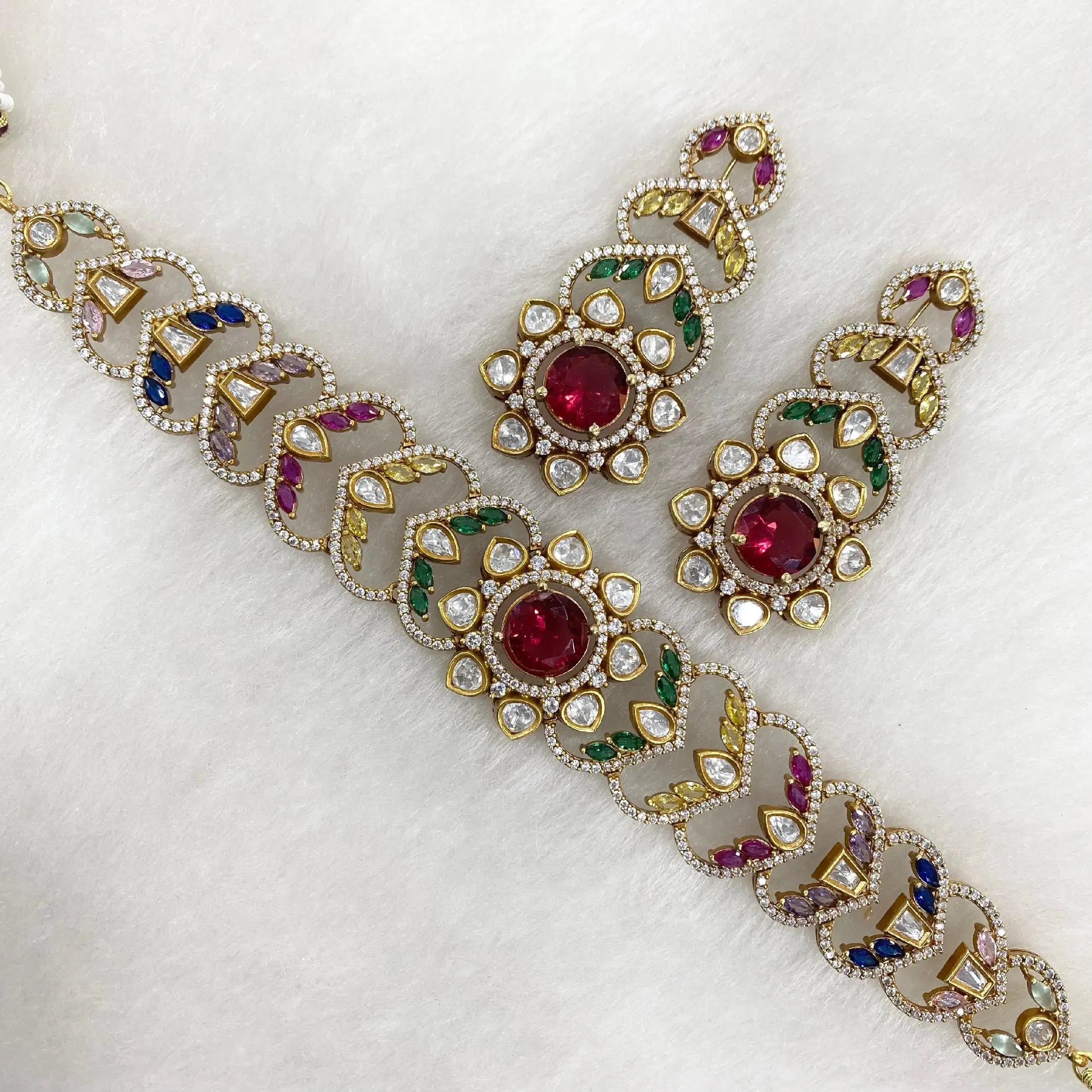 Aruna Uncut Polki Moissanite Choker Set - Multi