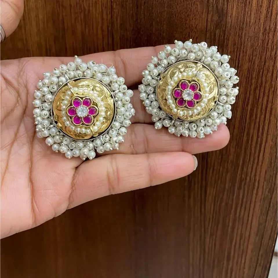 Vidya Amrapali Brass Fusion Studs- Ruby