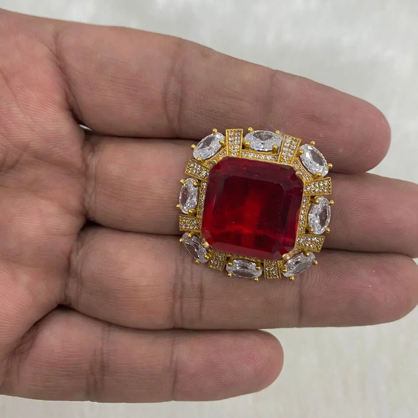 Raina Doublet Finger Ring- Red