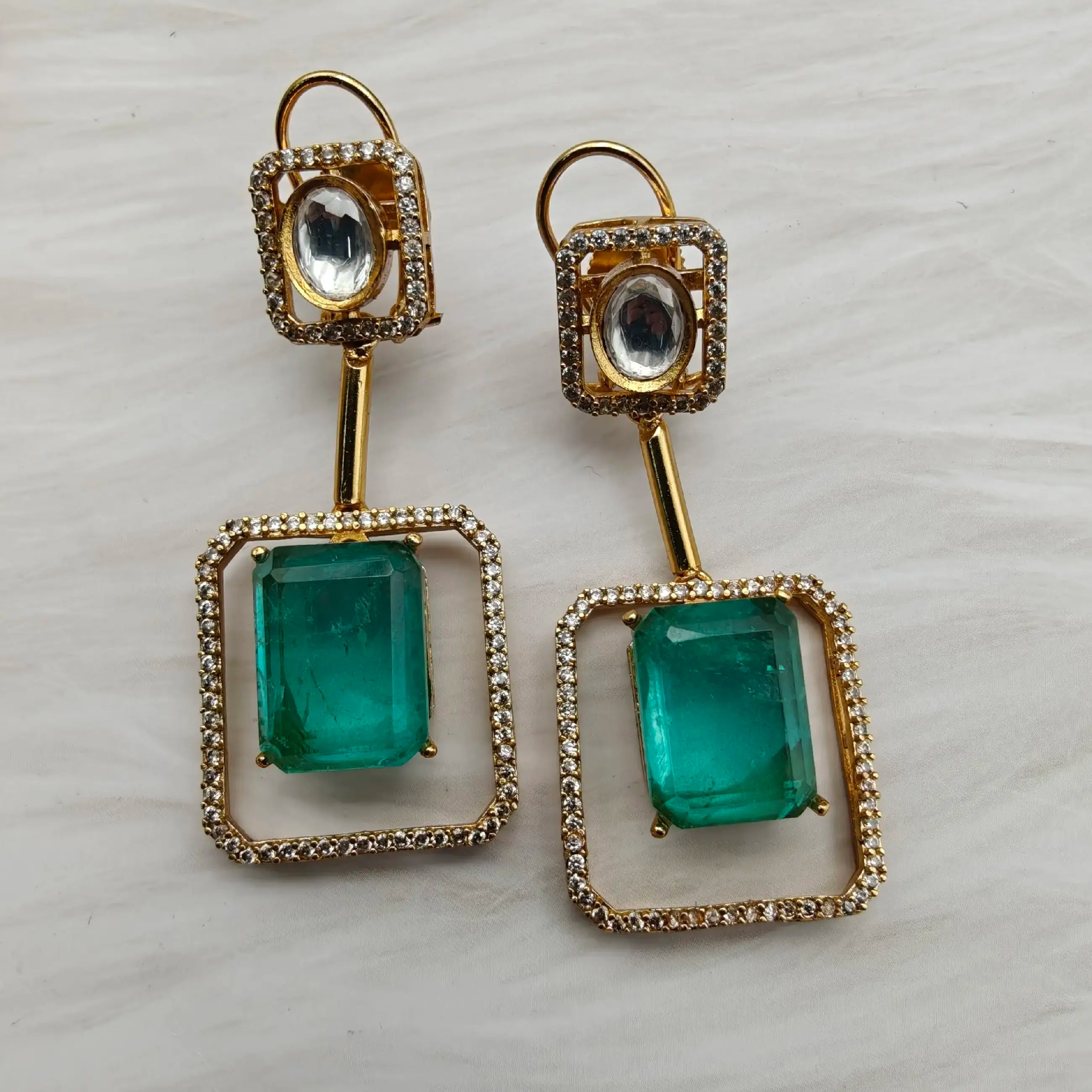 Kimaya Doublet Earrings- Russian Emerald (Mint)