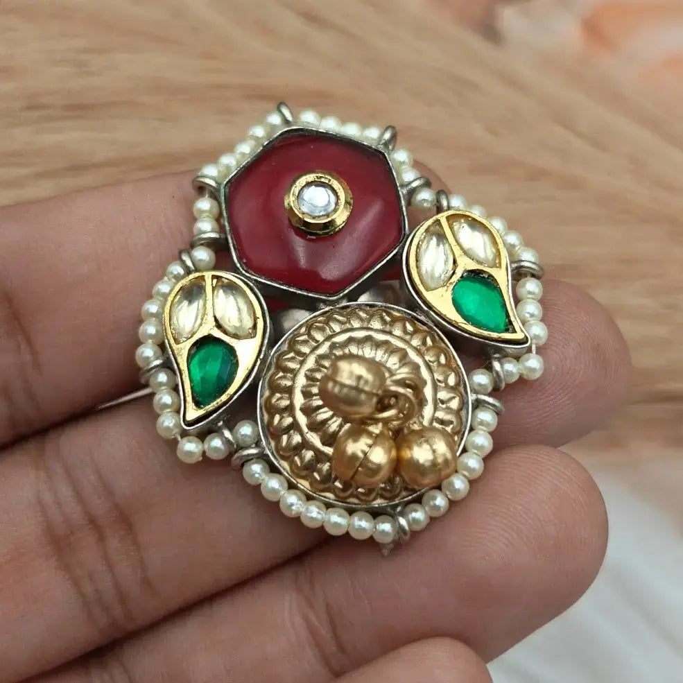 Nitya Brass Fusion Adjustable Finger Ring - Maroon
