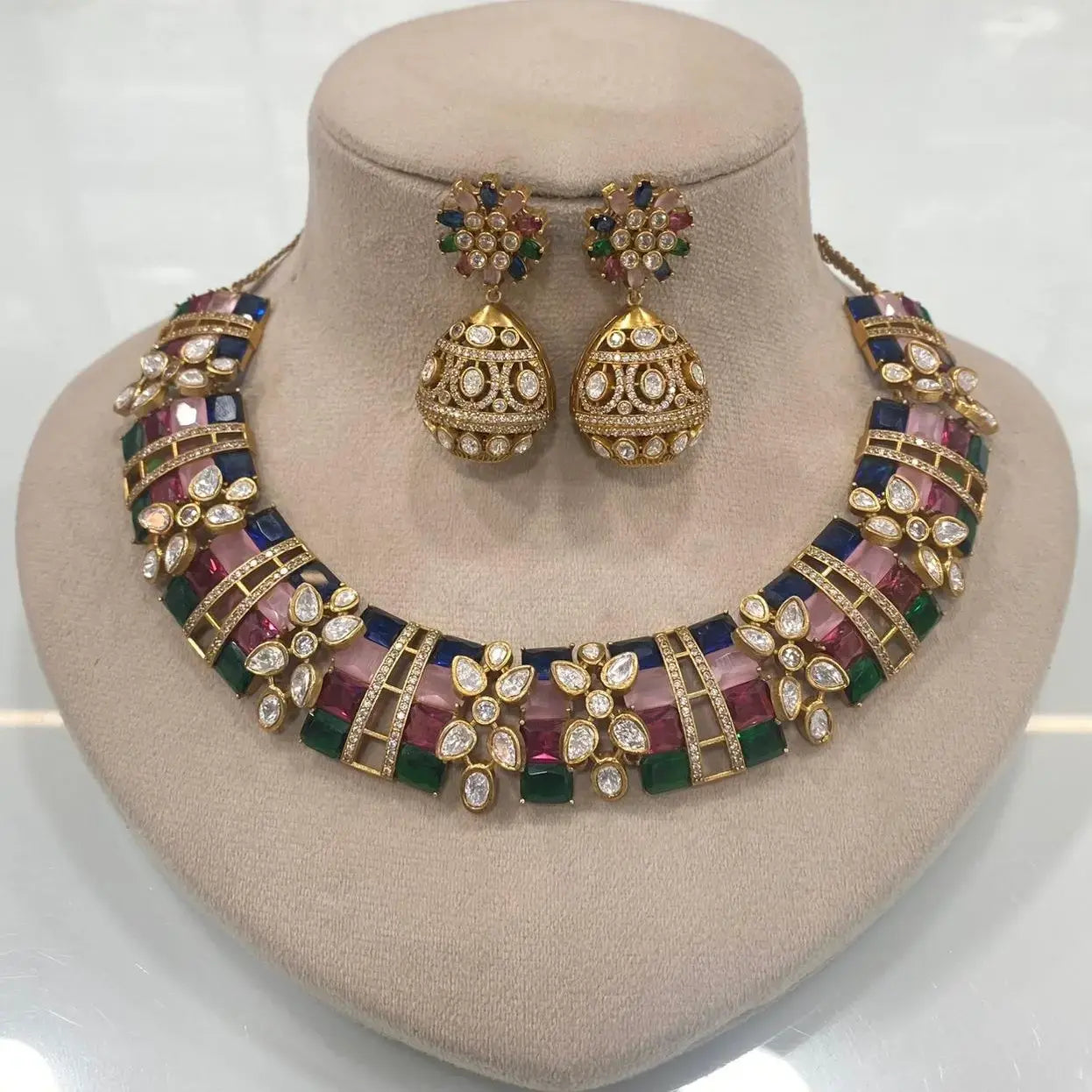 Arpita Uncut Polki Moissanite Necklace Set - Multi