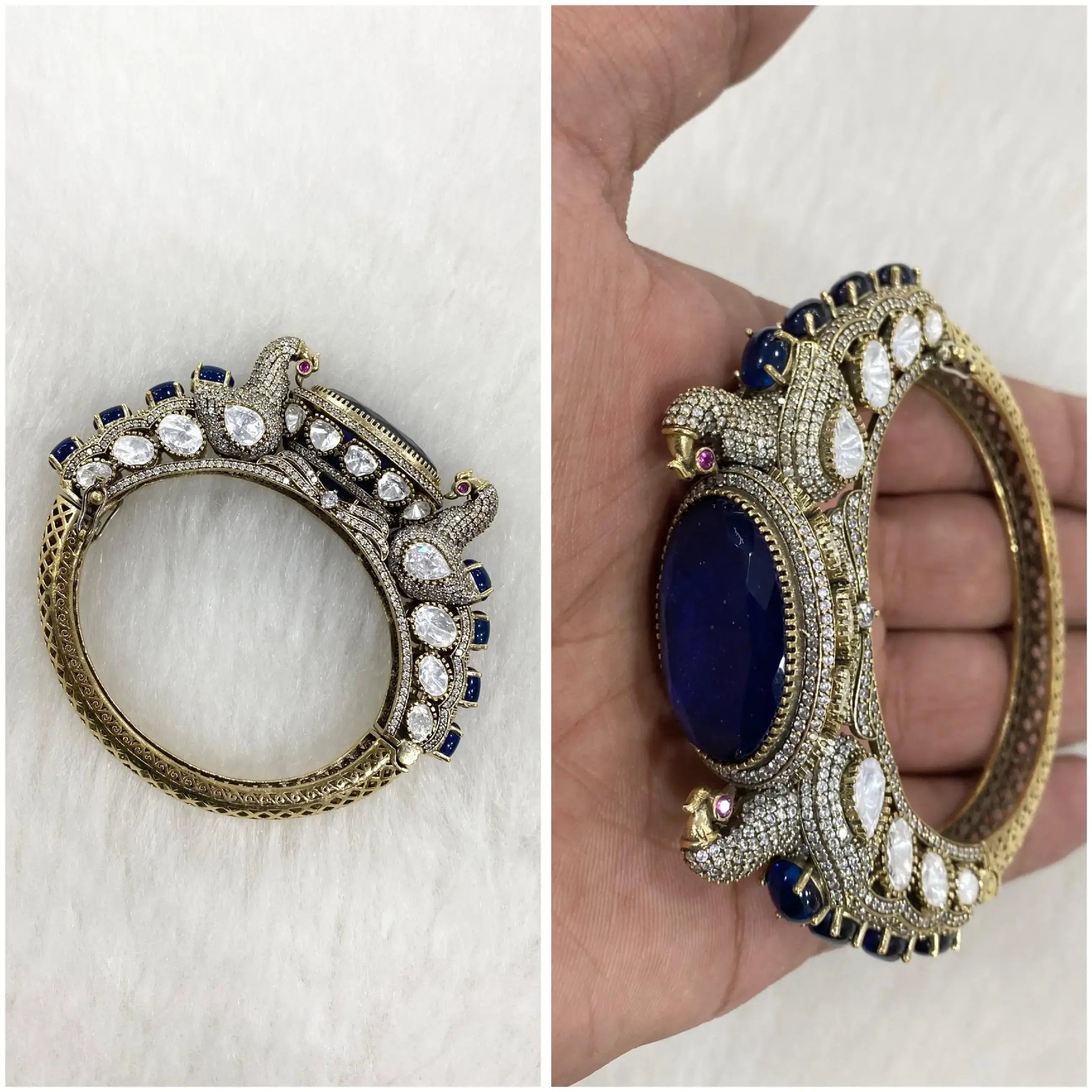 Mukti Doublet Uncut Moissanite Jadau AD Bracelet - Blue