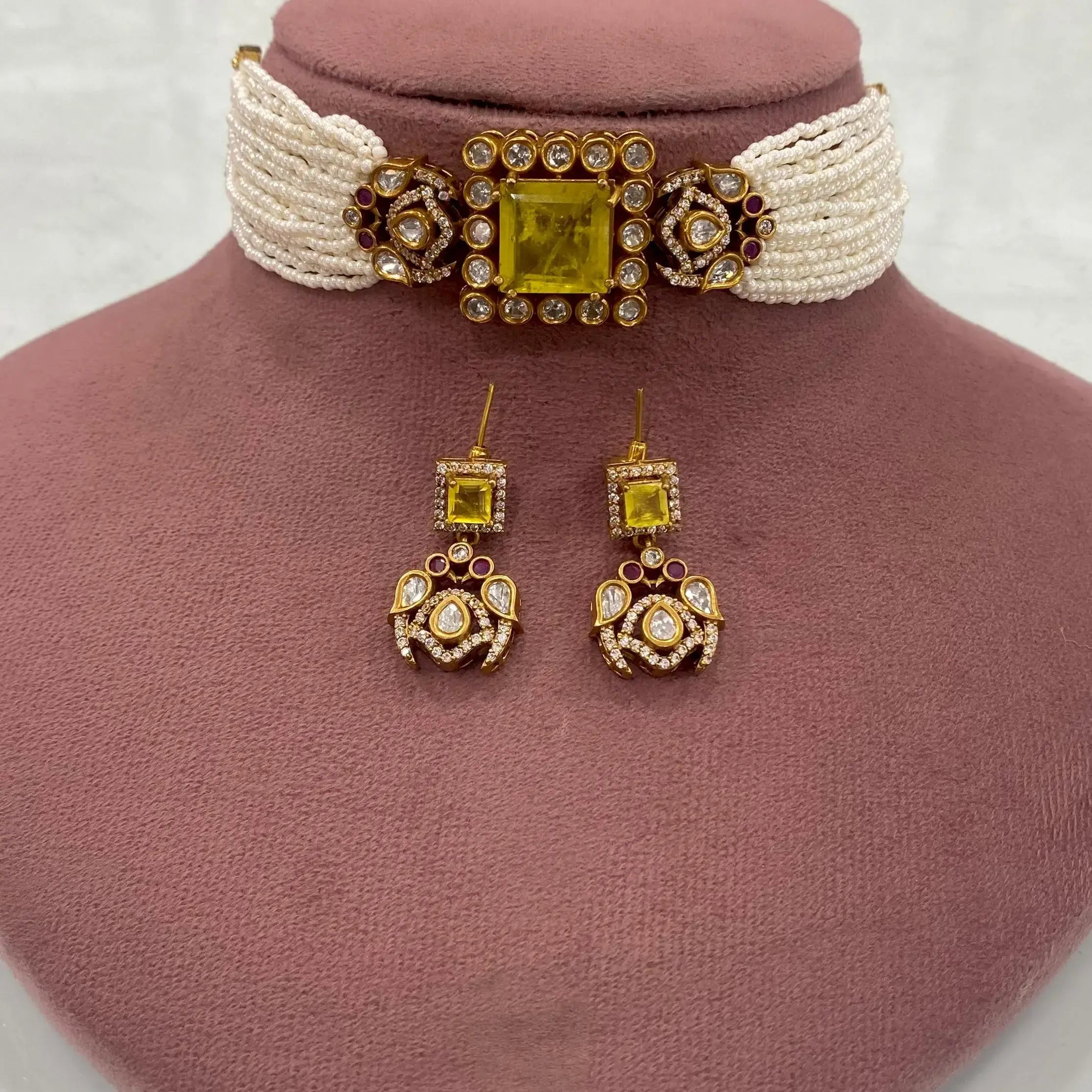 Tanzida Doublet Choker Set- Yellow