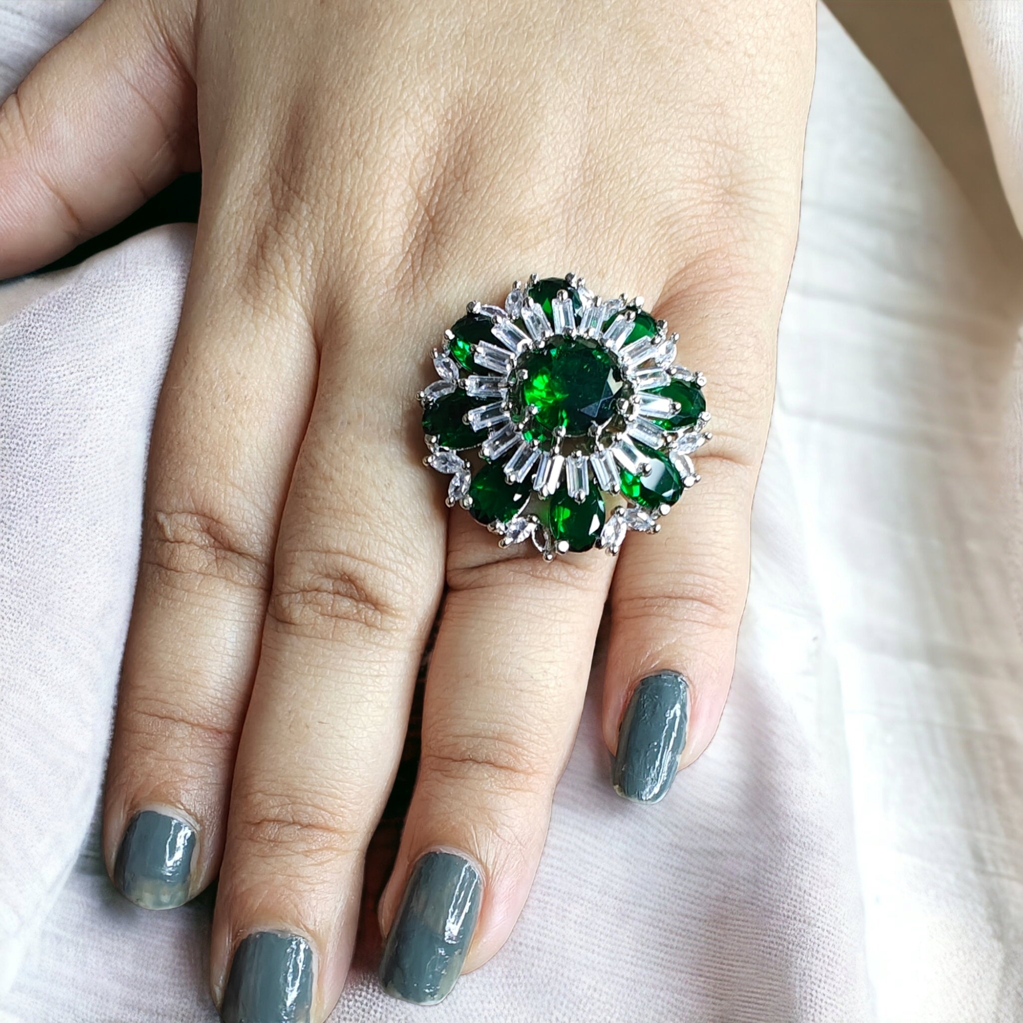 Camilie AD Zirconia Ring- Green