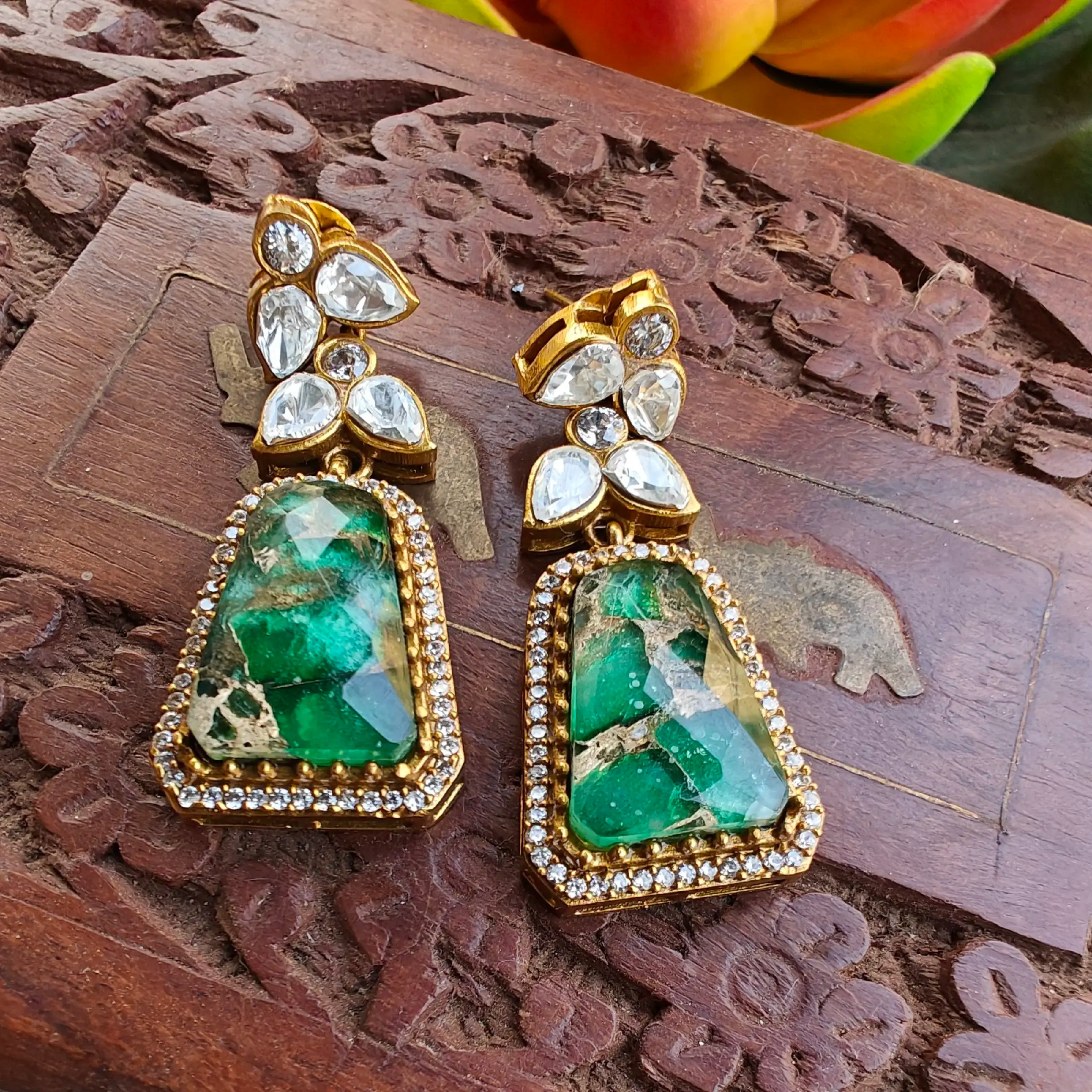 Ankahee Moissanite And Tourmaline Doublet Statement Earrings - Green