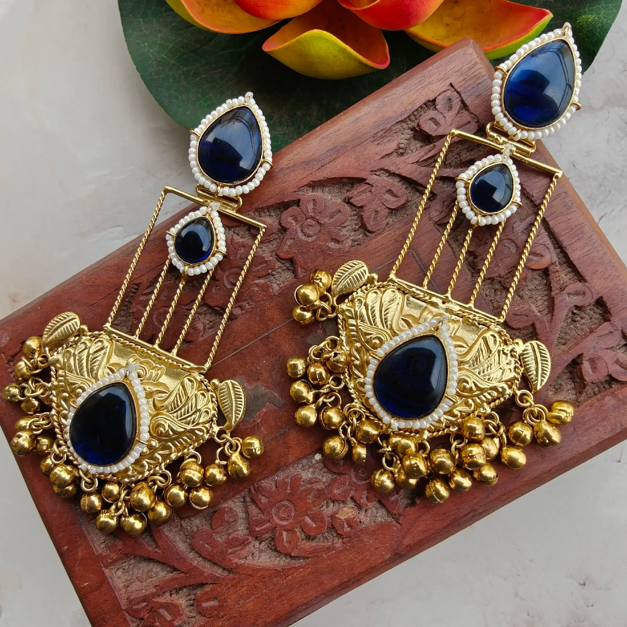 Madhaniya Amrapali Brass Fusion Earrings - Blue