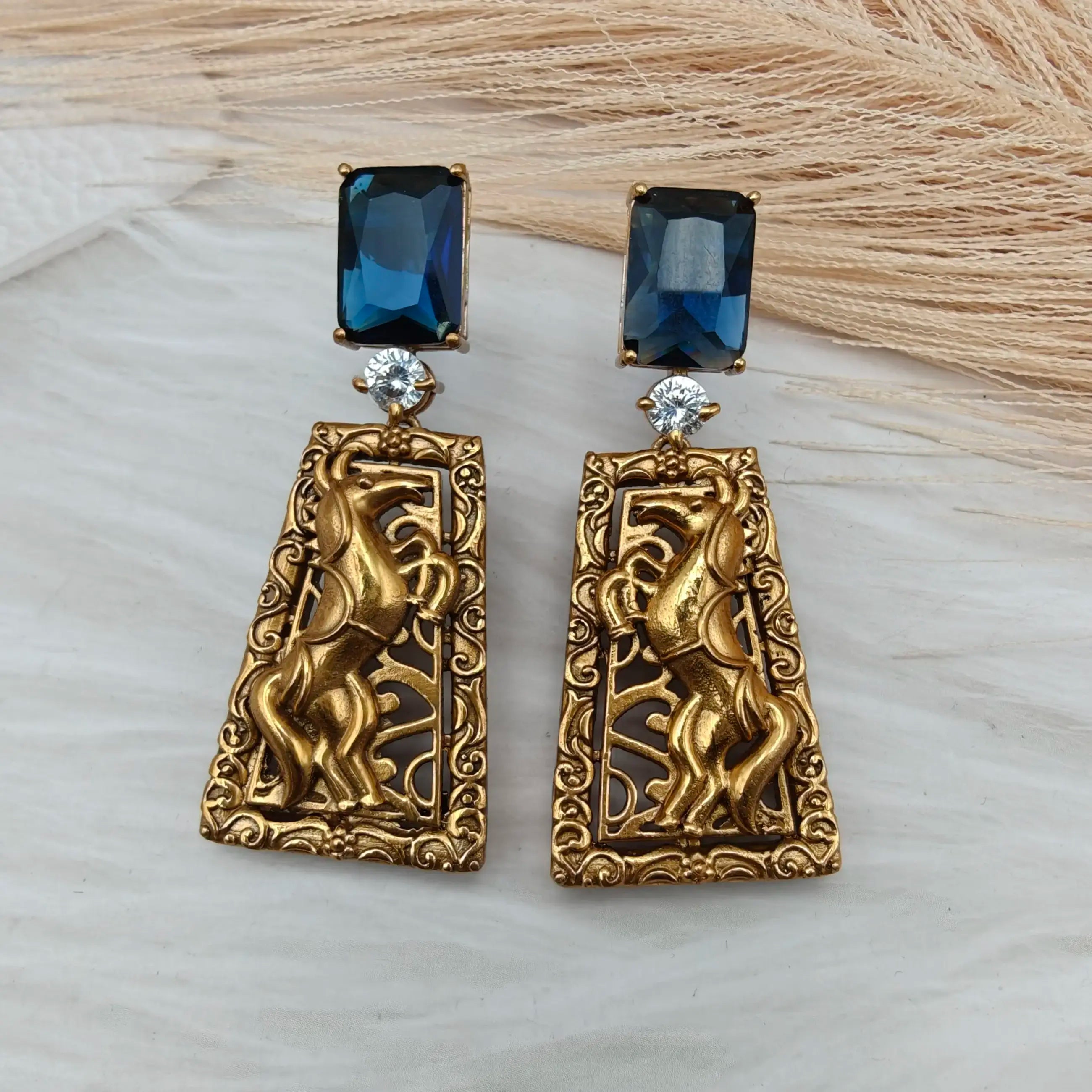Ashwa Brass Earrings - Blue