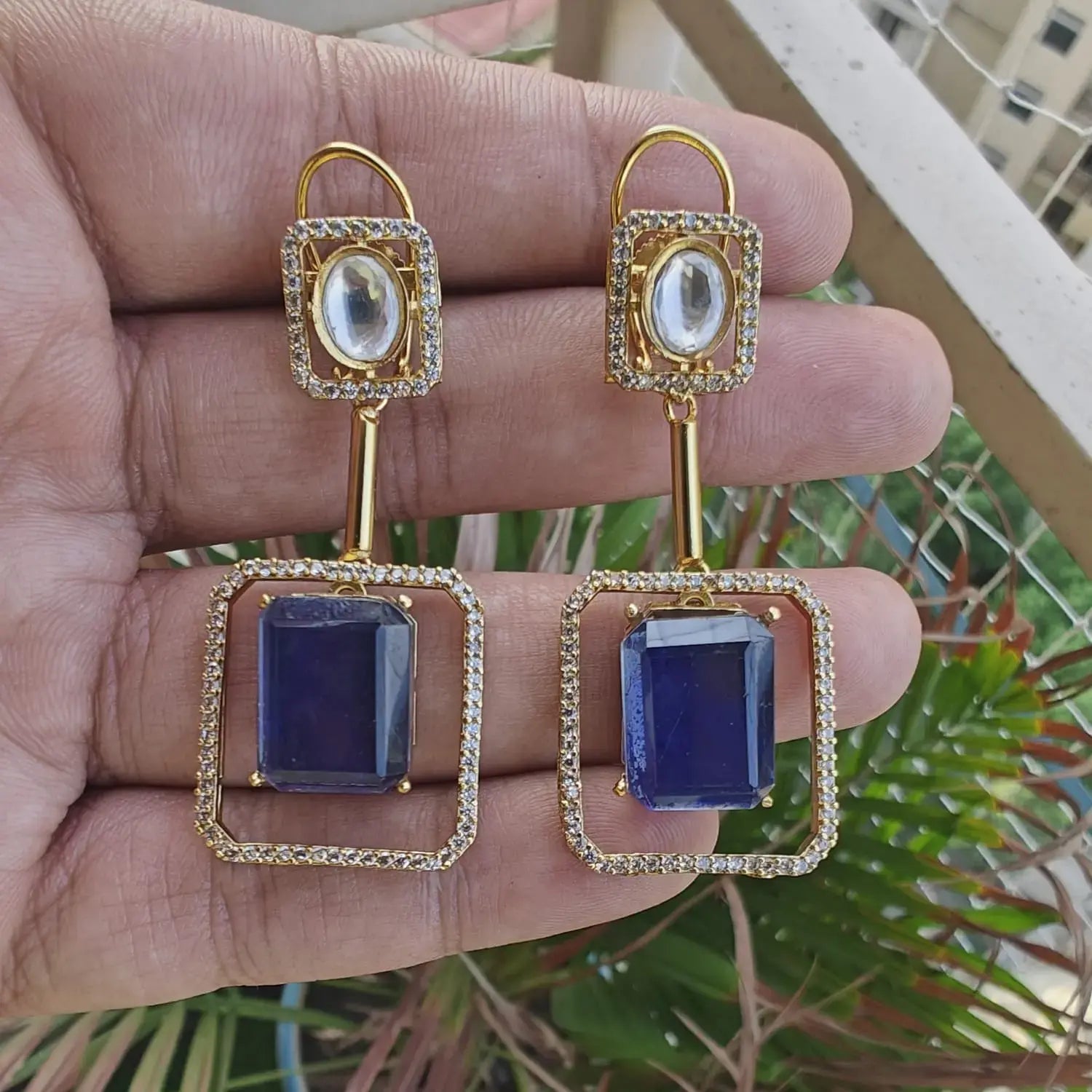 Kimaya Doublet Earrings- Royal Blue