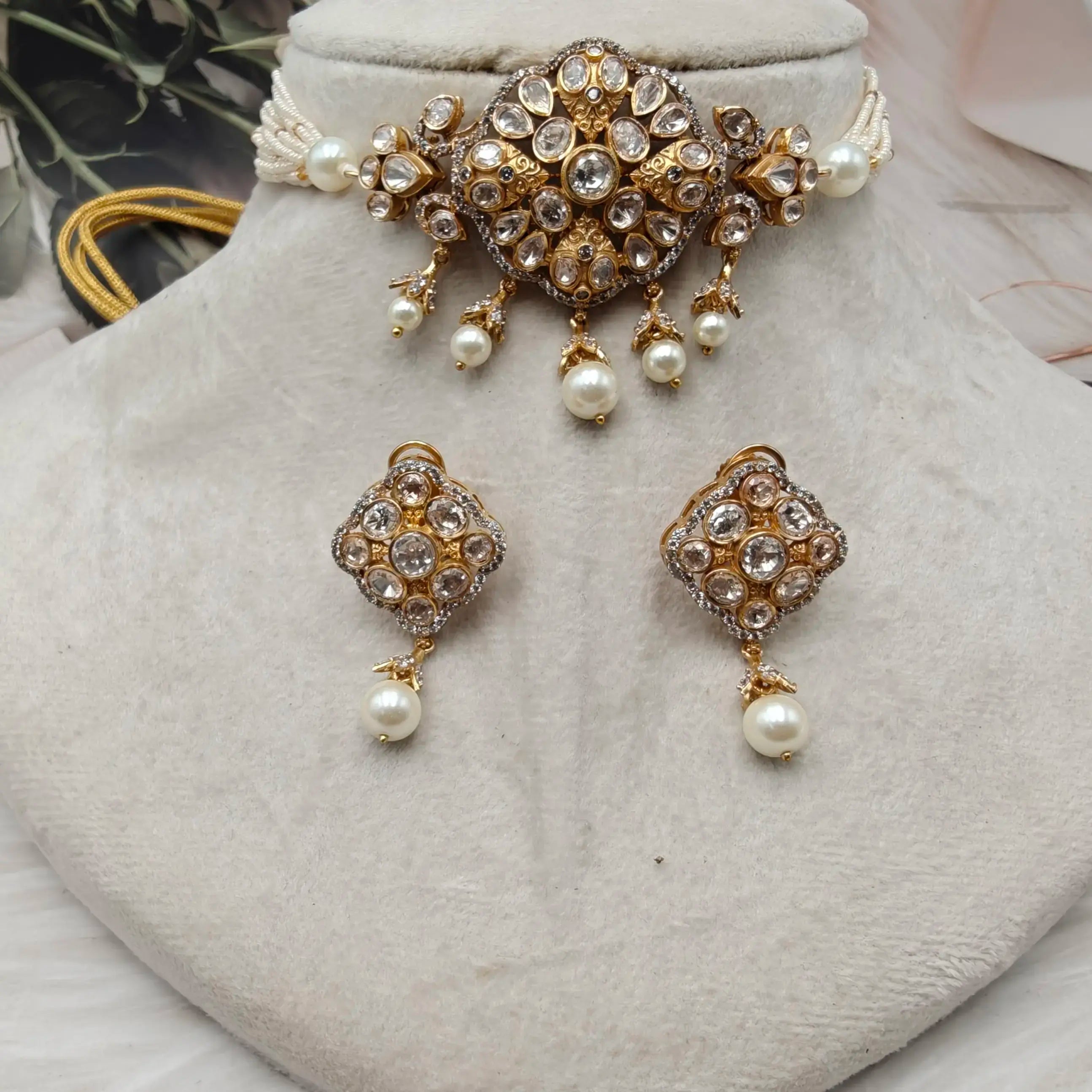 Rasika Moissanite Kundan Choker Set - White